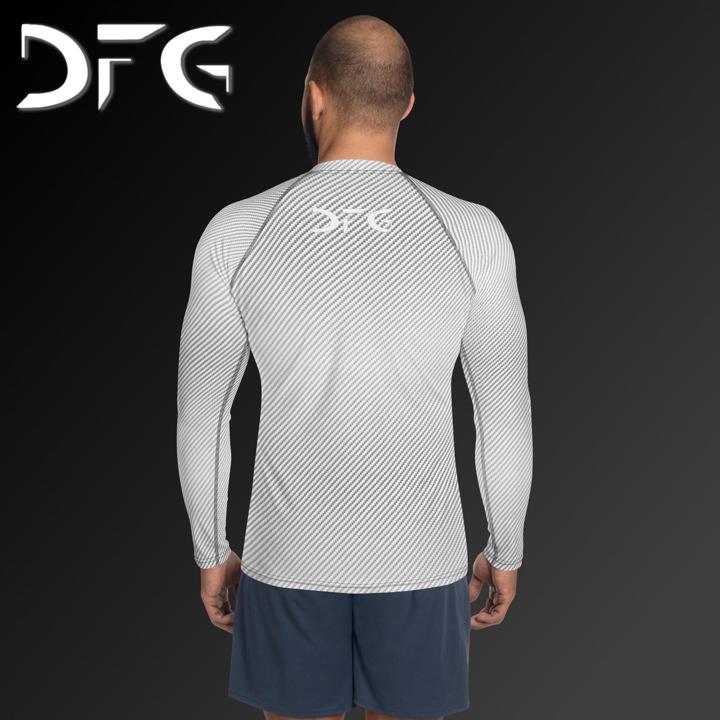 Masculine-Fit White Carbon Fiber Long-Sleeved Rash Guard