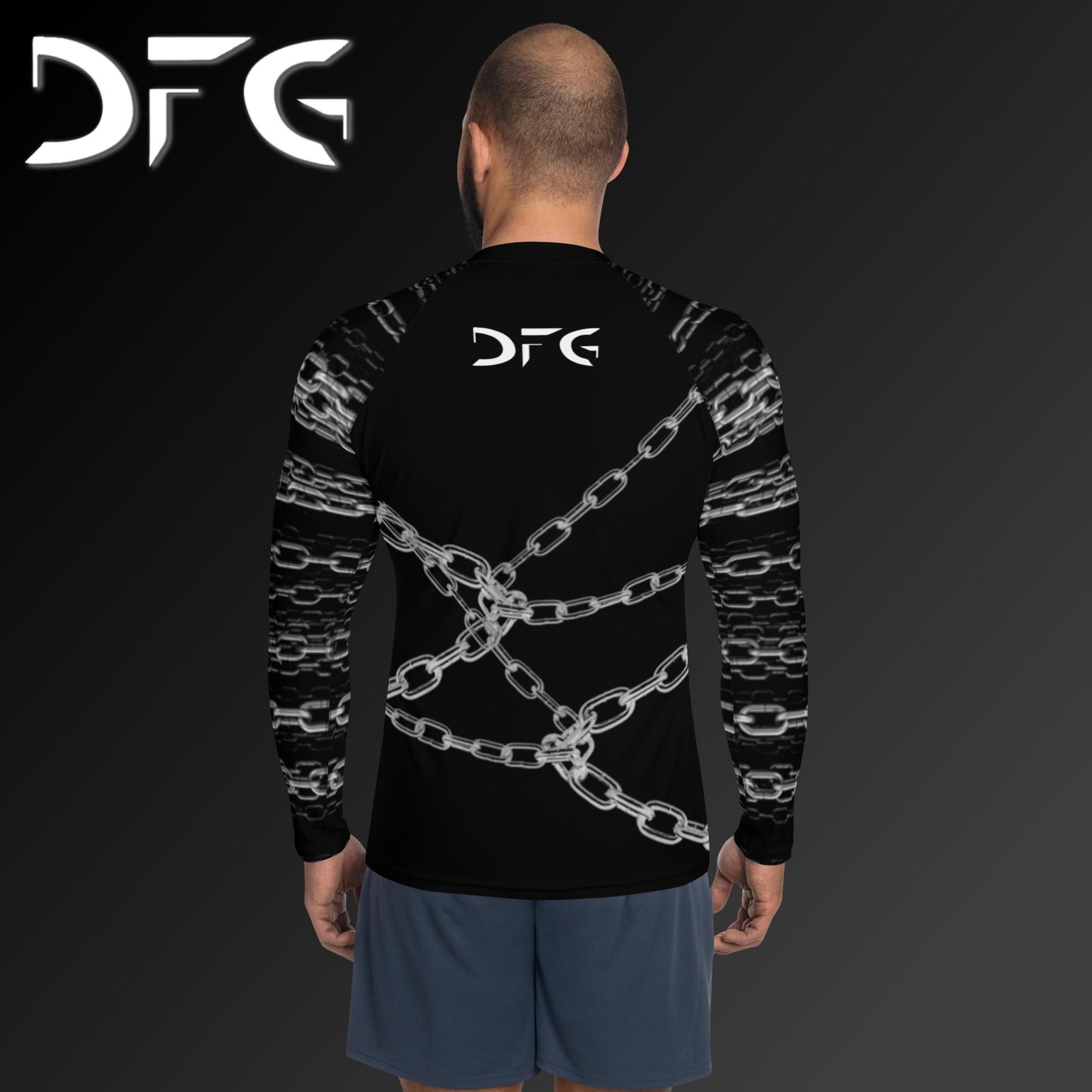 Masculine-Fit White Chains Long-Sleeved Rash Guard