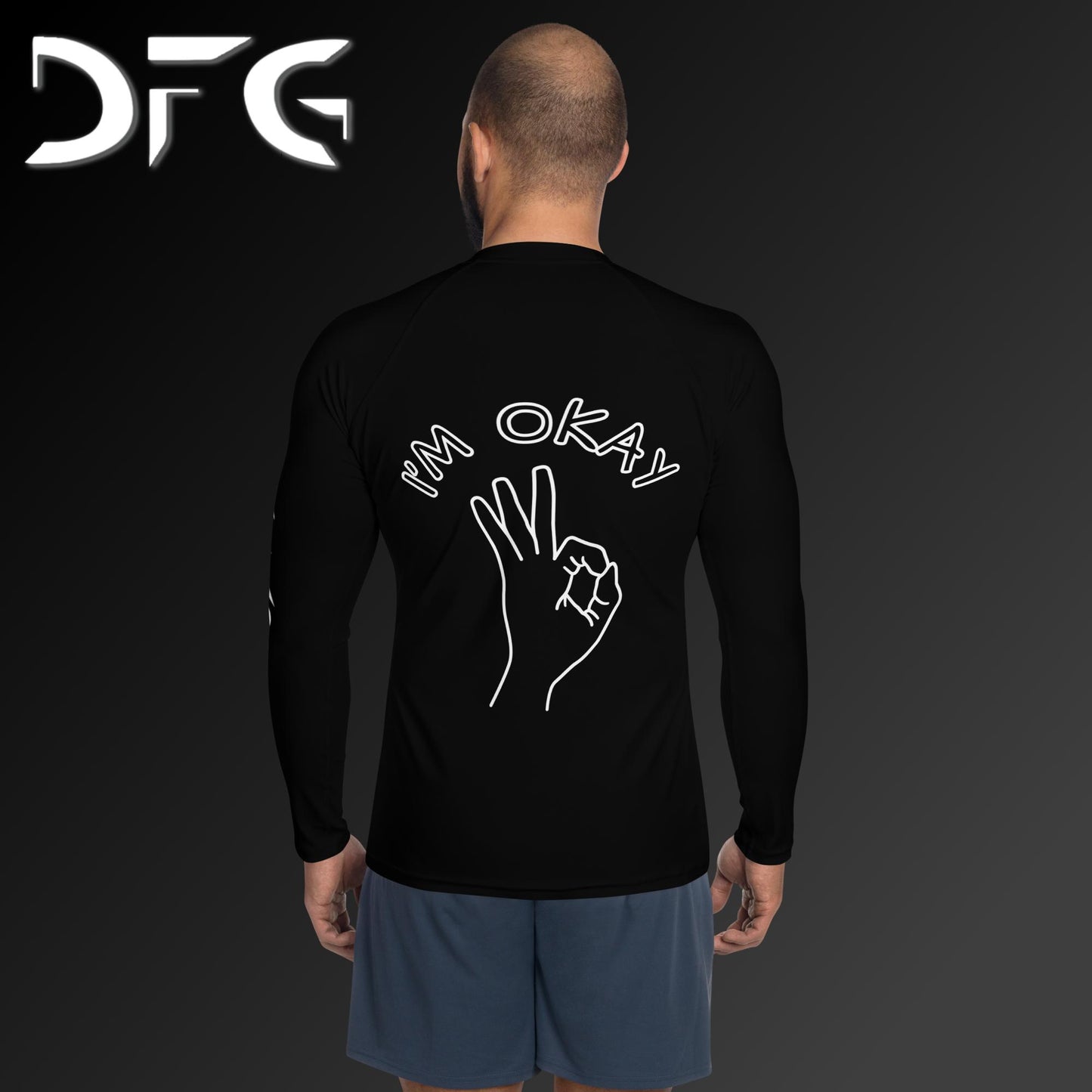 Masculine-Fit White OKAY Long-Sleeved Rash Guard
