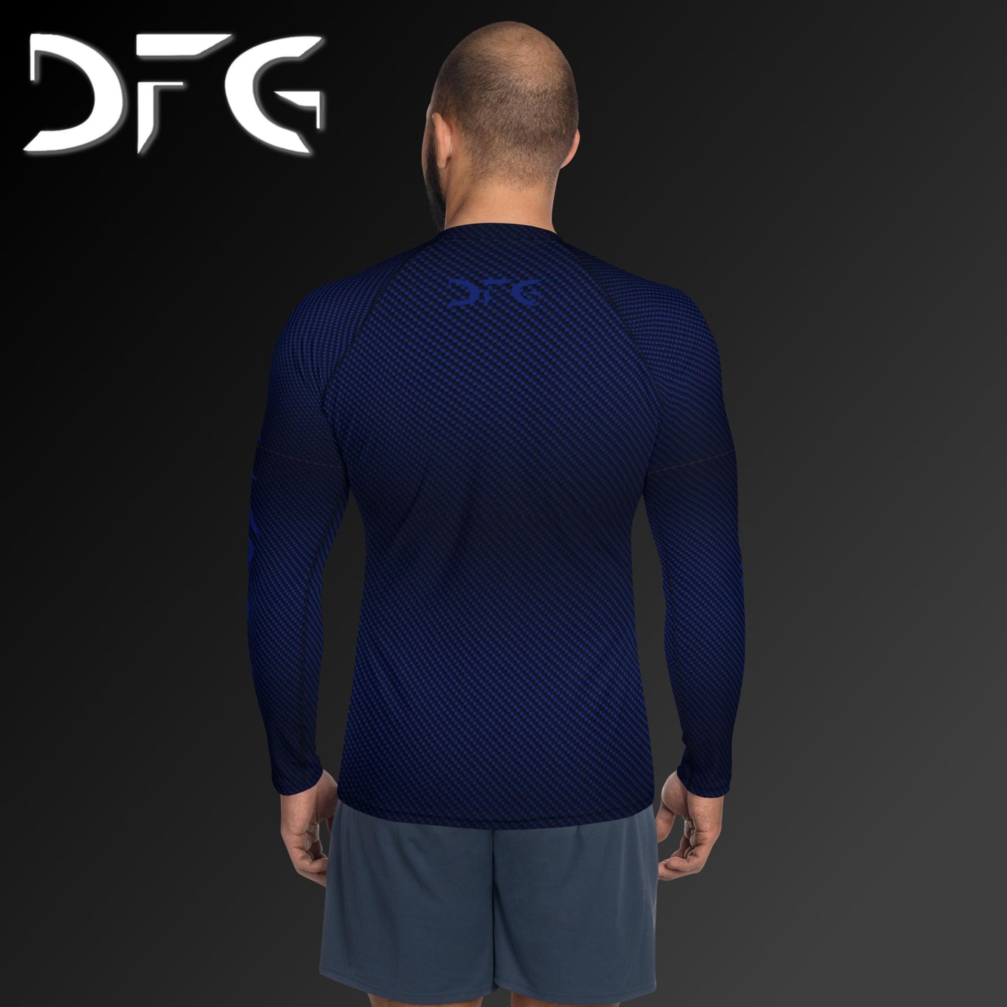 Masculine-Fit Blue Carbon Fiber Long-Sleeved Rash Guard