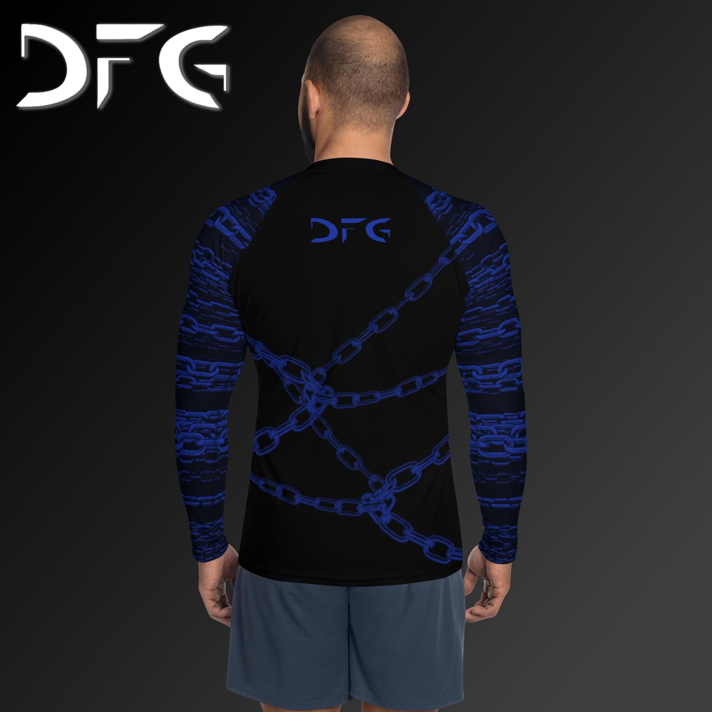 Masculine-Fit Blue Chains Long-Sleeved Rash Guard