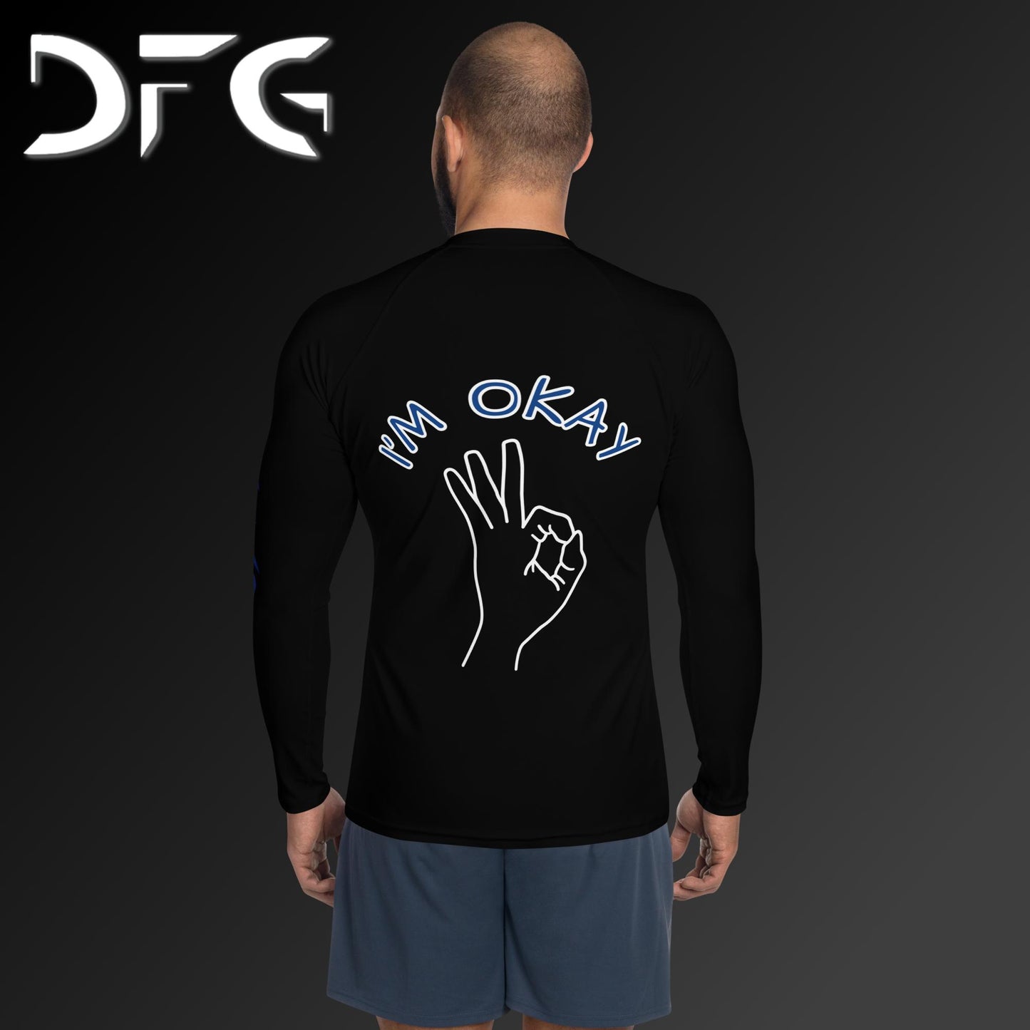Masculine-Fit Blue OKAY Long-Sleeved Rash Guard