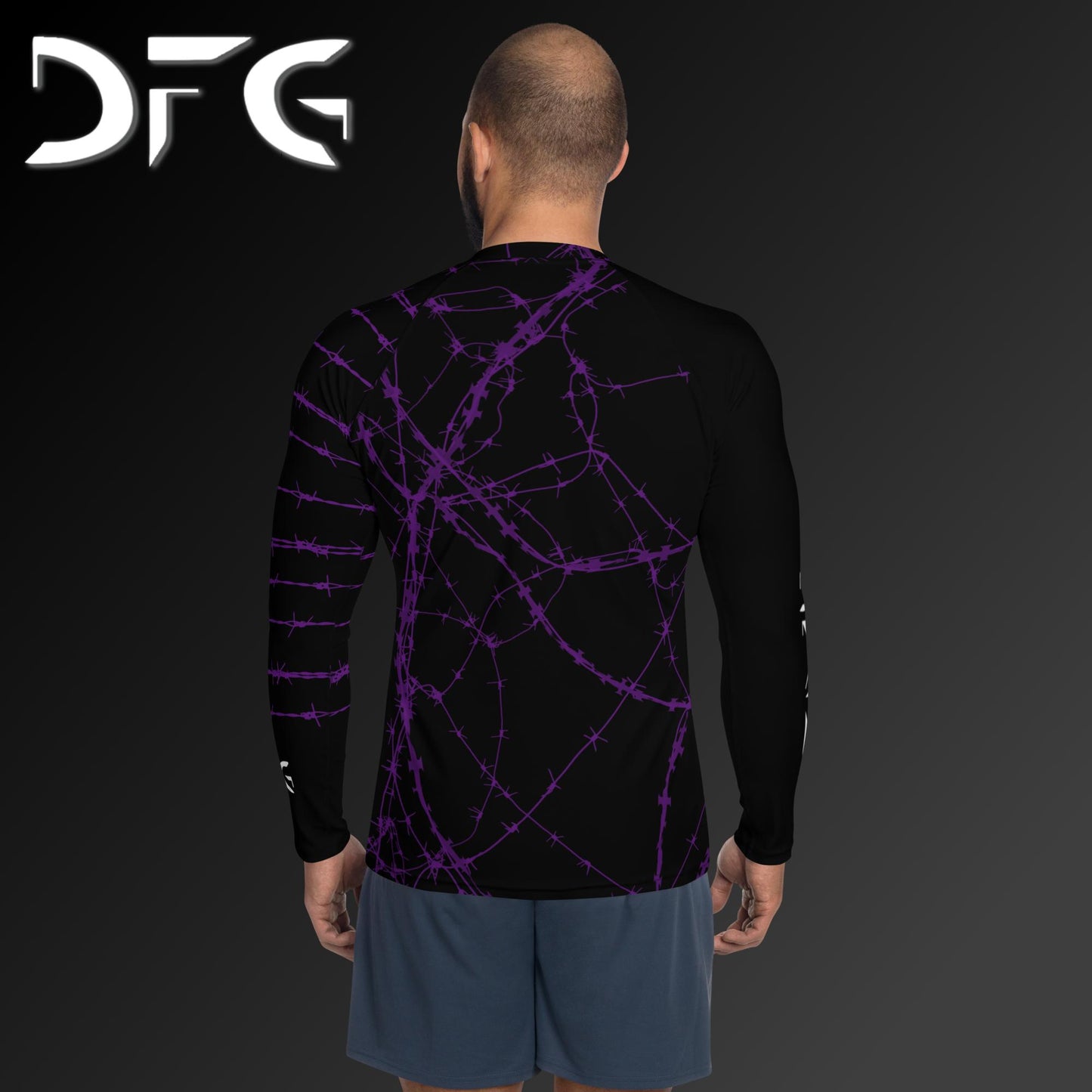 Masculine-Fit Purple Barbed Wire Long-Sleeved Rash Guard