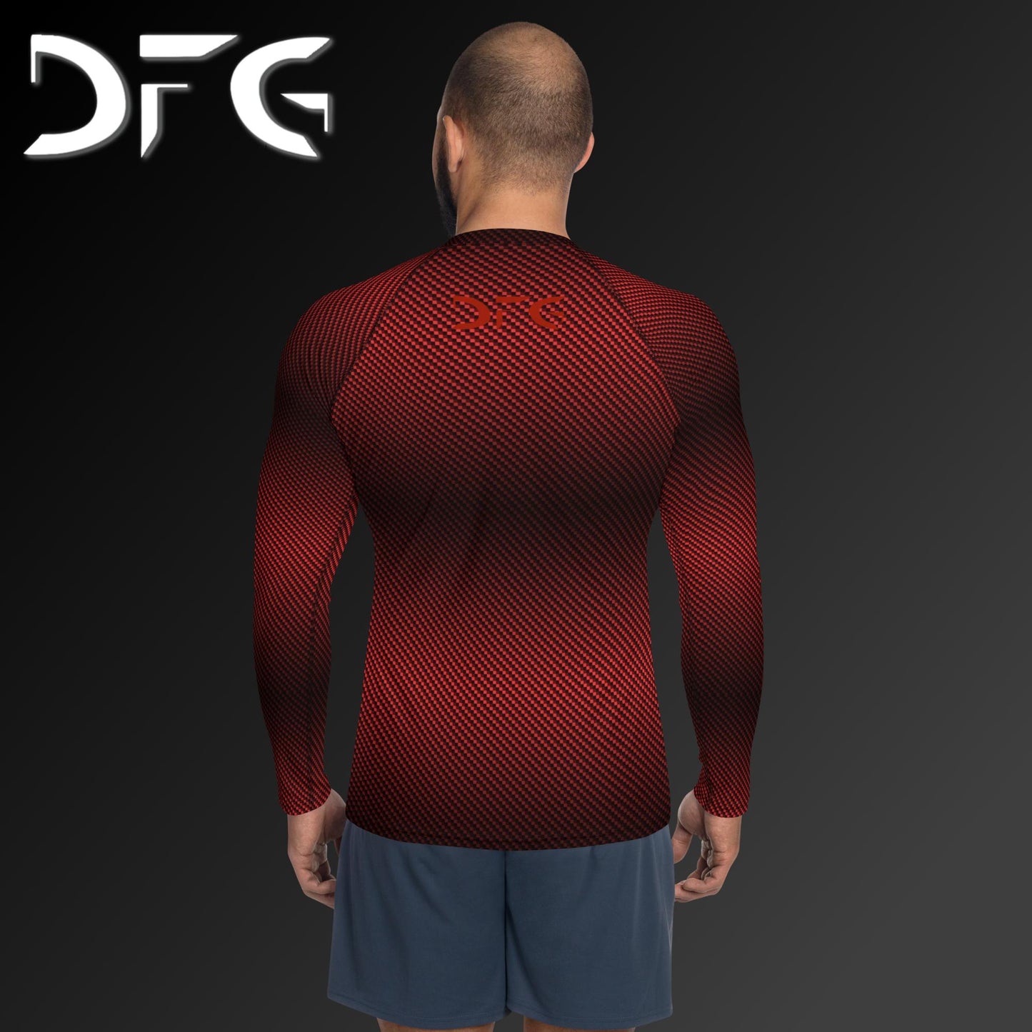 Masculine-Fit Black/Red Carbon Fiber Long-Sleeved Rash Guard