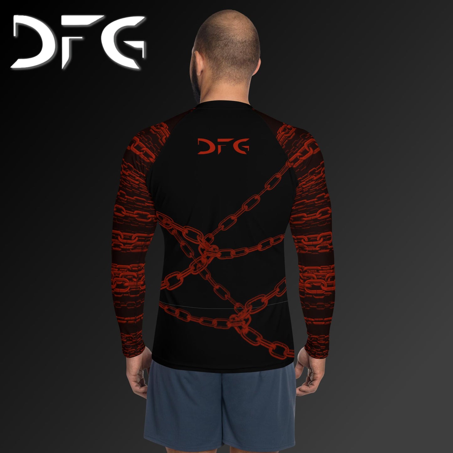 Masculine-Fit Black/Red Chains Long-Sleeved Rash Guard