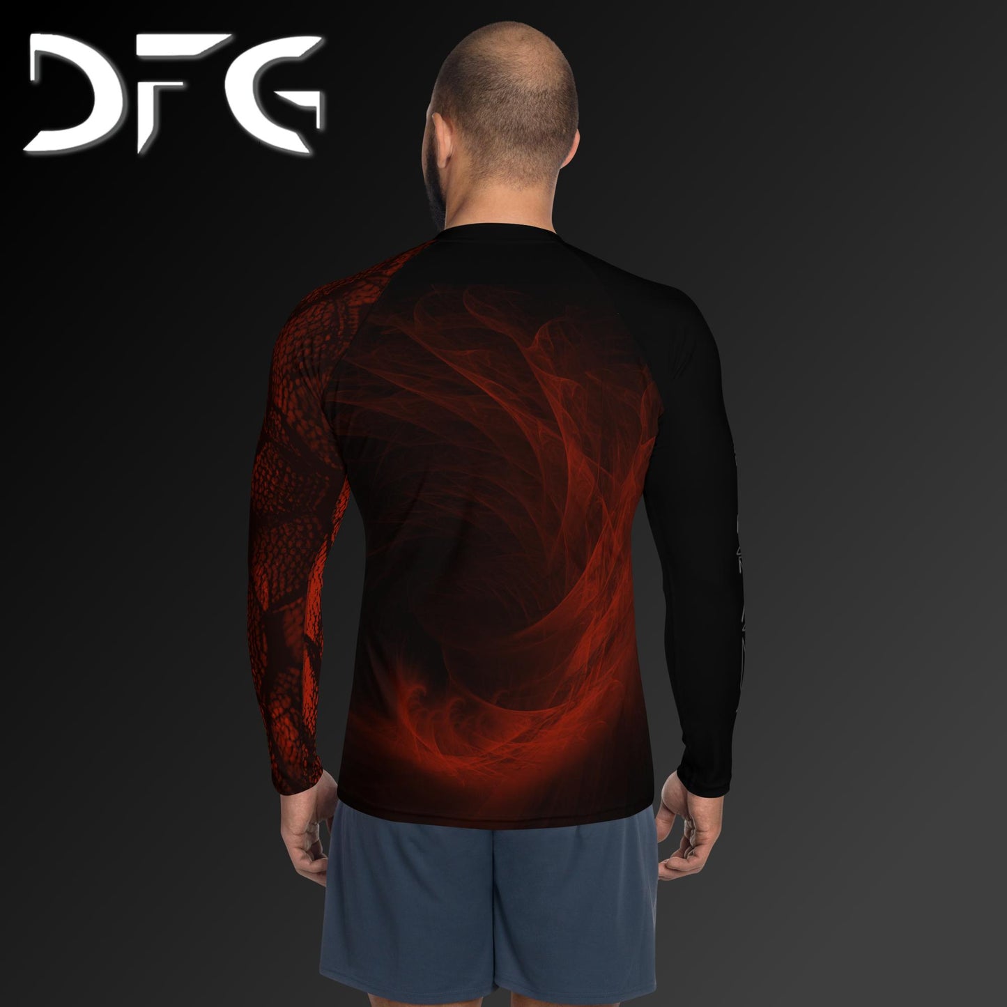 Masculine-Fit Black/Red Dragon Long-Sleeved Rash Guard