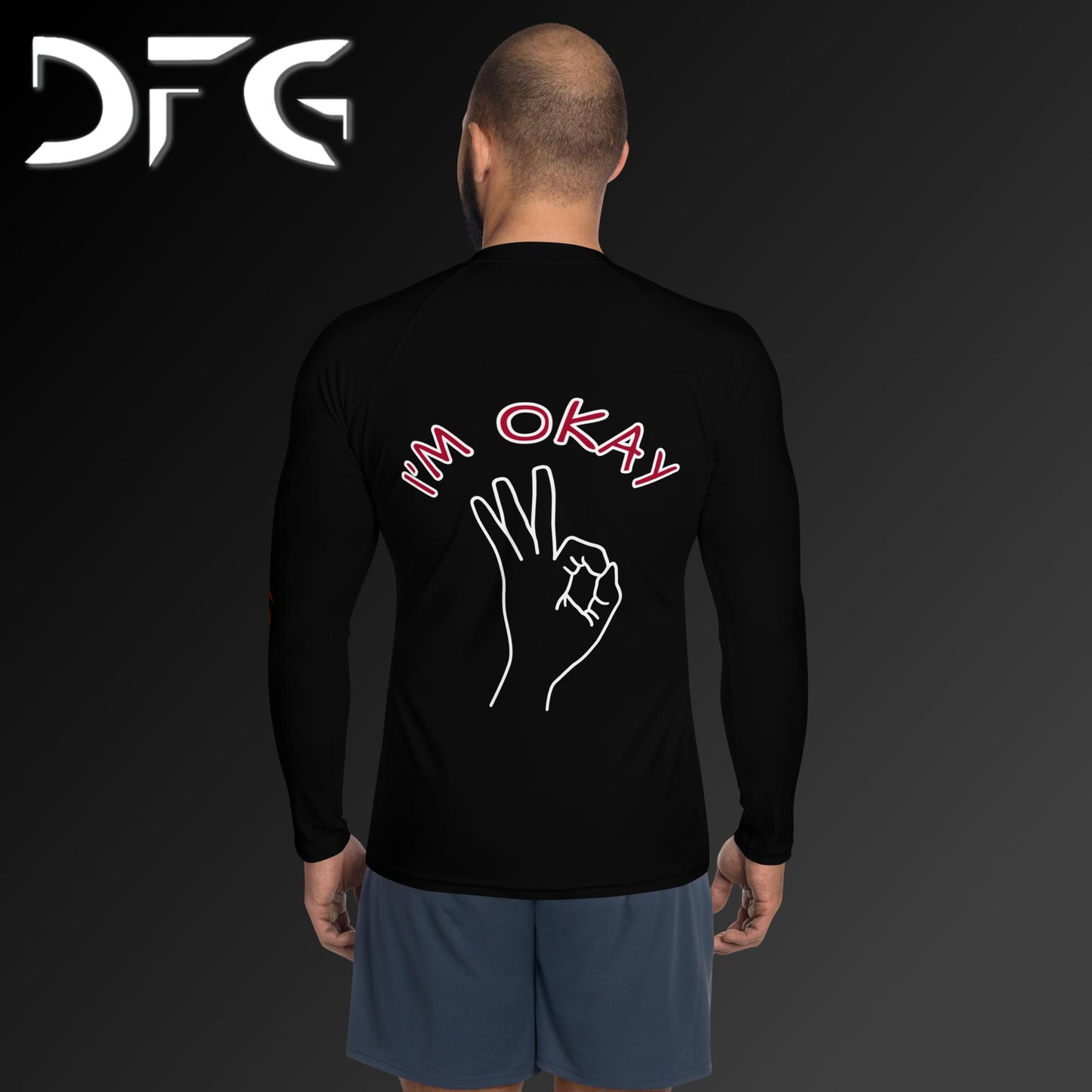 Masculine-Fit Black/Red OKAY Long-Sleeved Rash Guard
