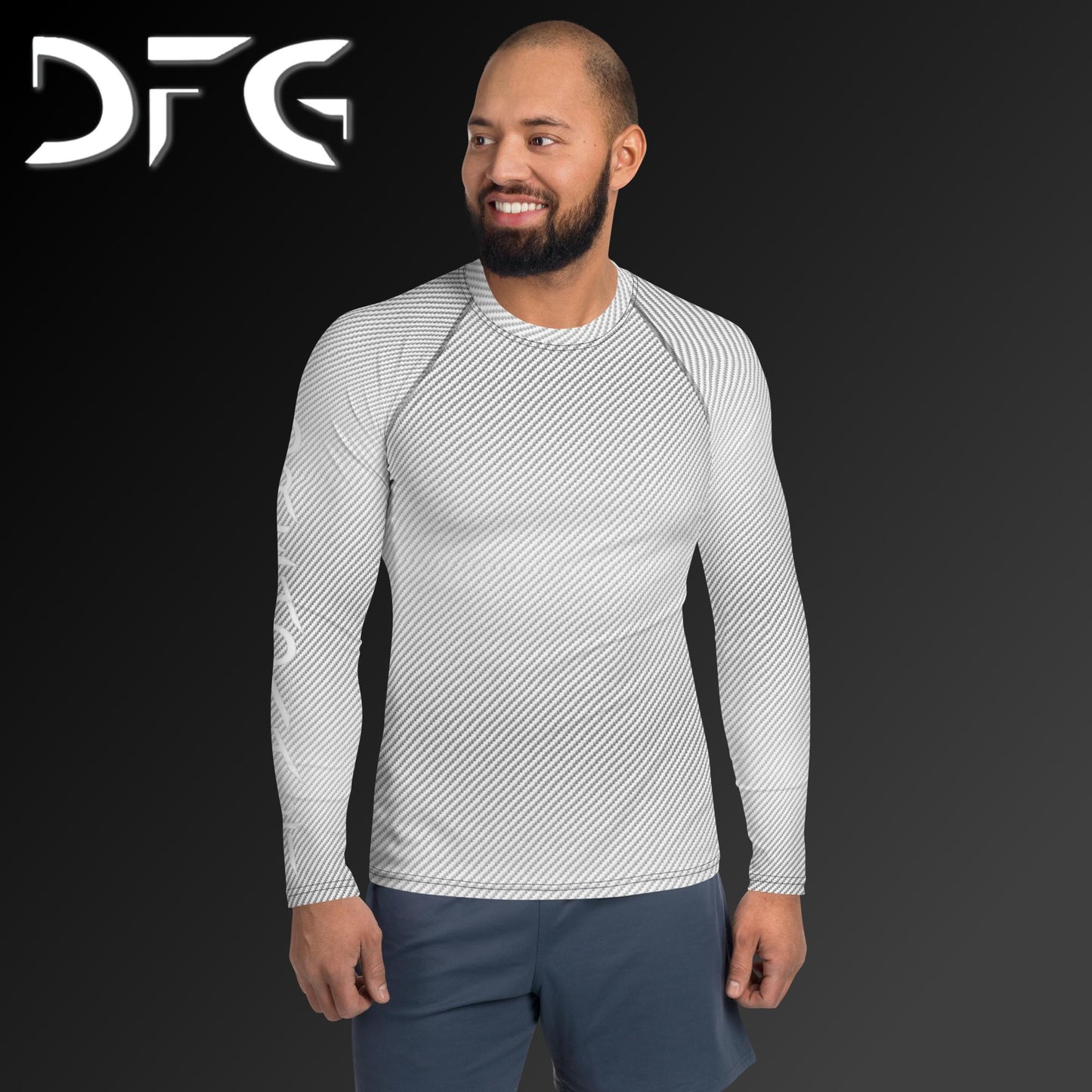 Masculine-Fit White Carbon Fiber Long-Sleeved Rash Guard