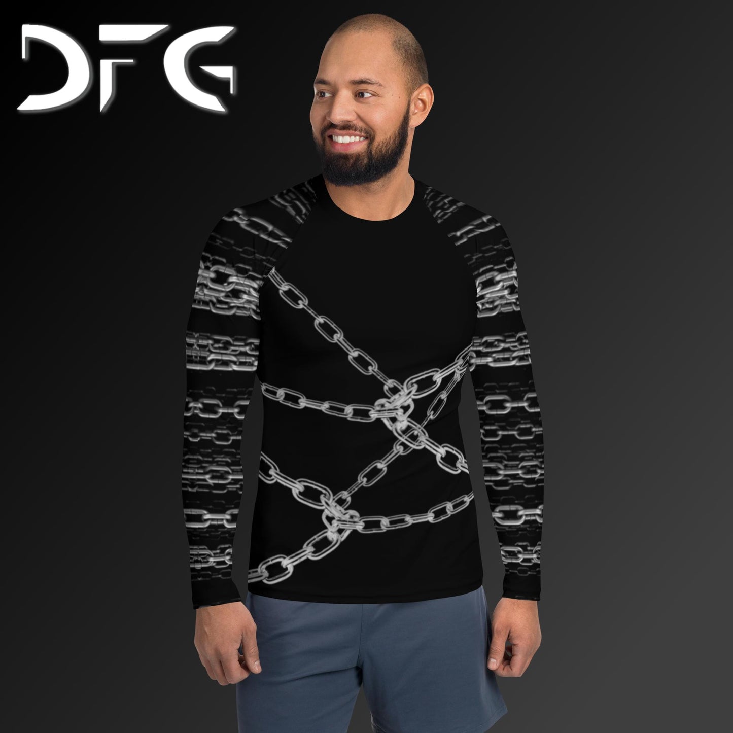 Masculine-Fit White Chains Long-Sleeved Rash Guard
