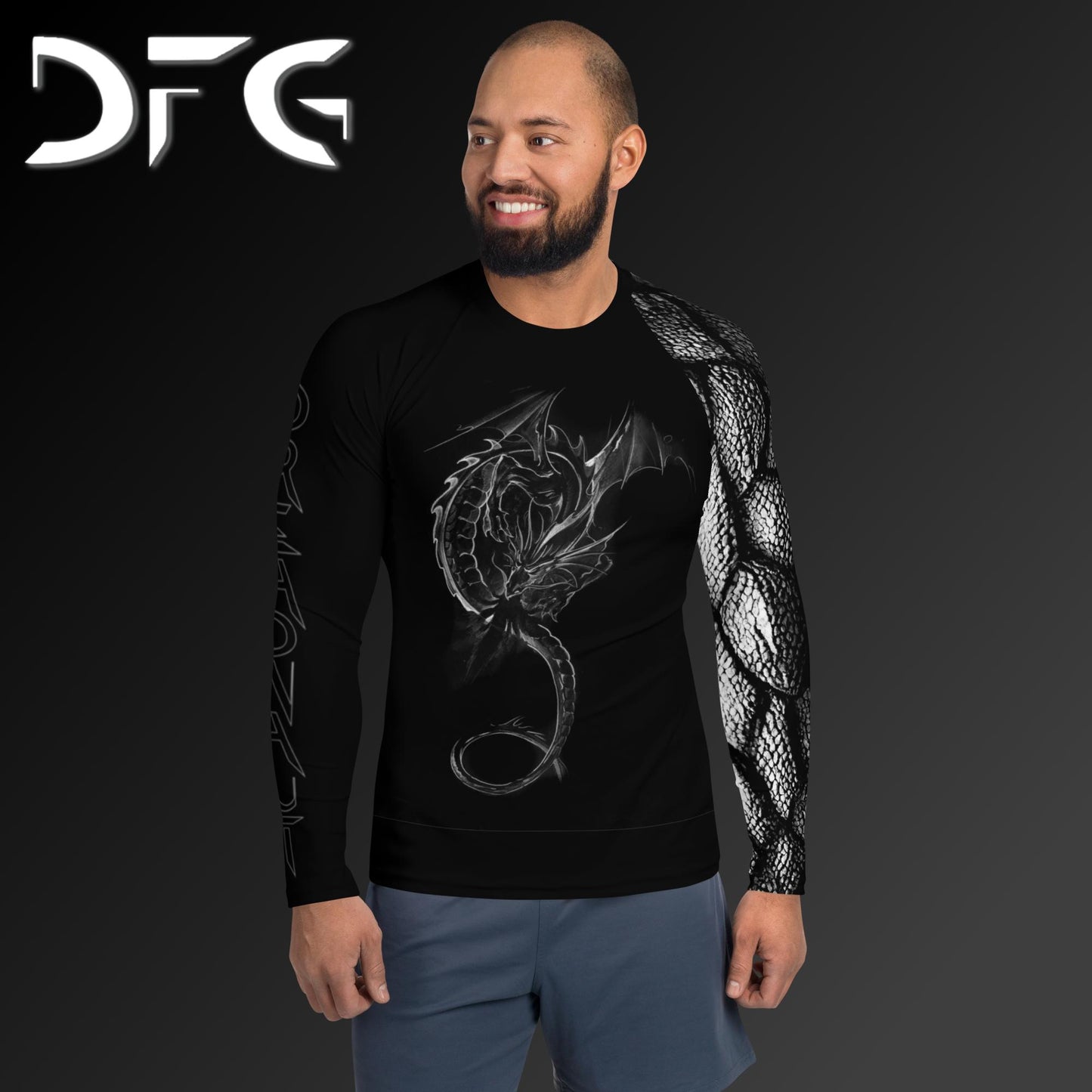 Masculine-Fit White Dragon Long-Sleeved Rash Guard