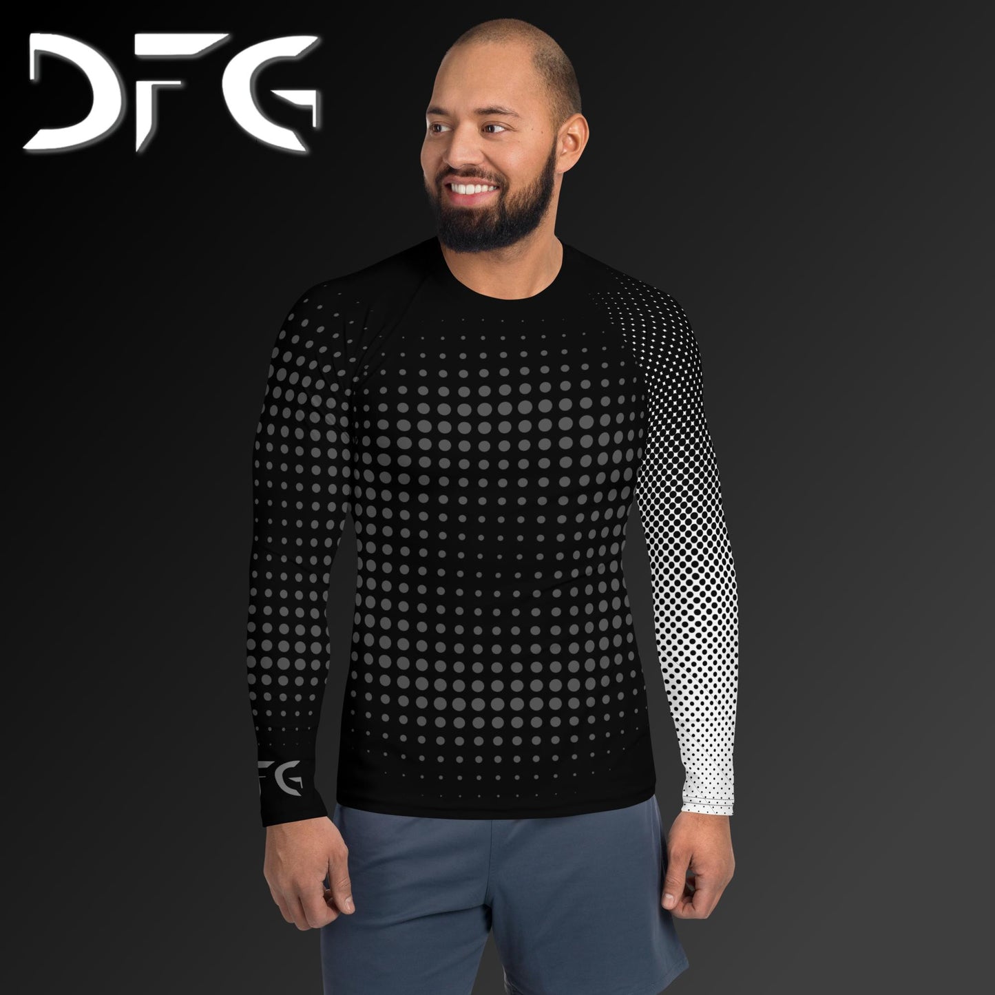Masculine-Fit White Gradient Long-Sleeved Rash Guard