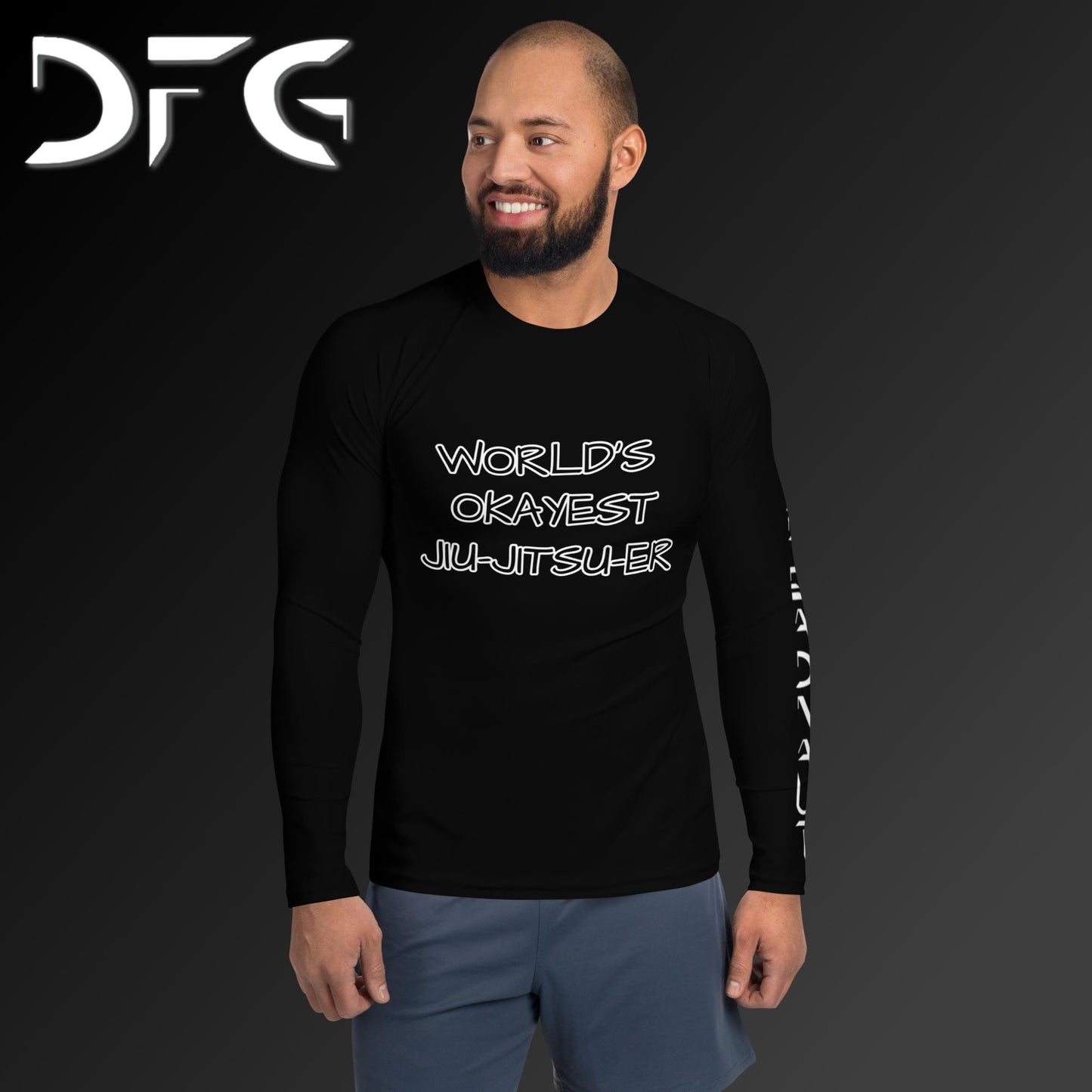 Masculine-Fit White OKAY Long-Sleeved Rash Guard