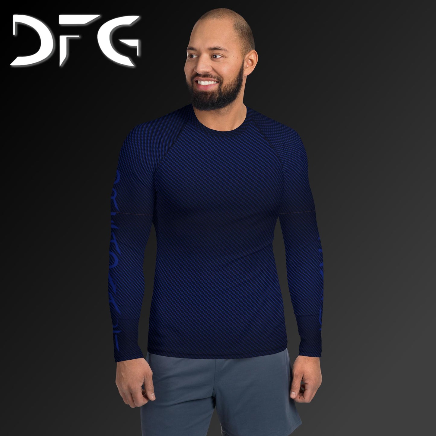 Masculine-Fit Blue Carbon Fiber Long-Sleeved Rash Guard