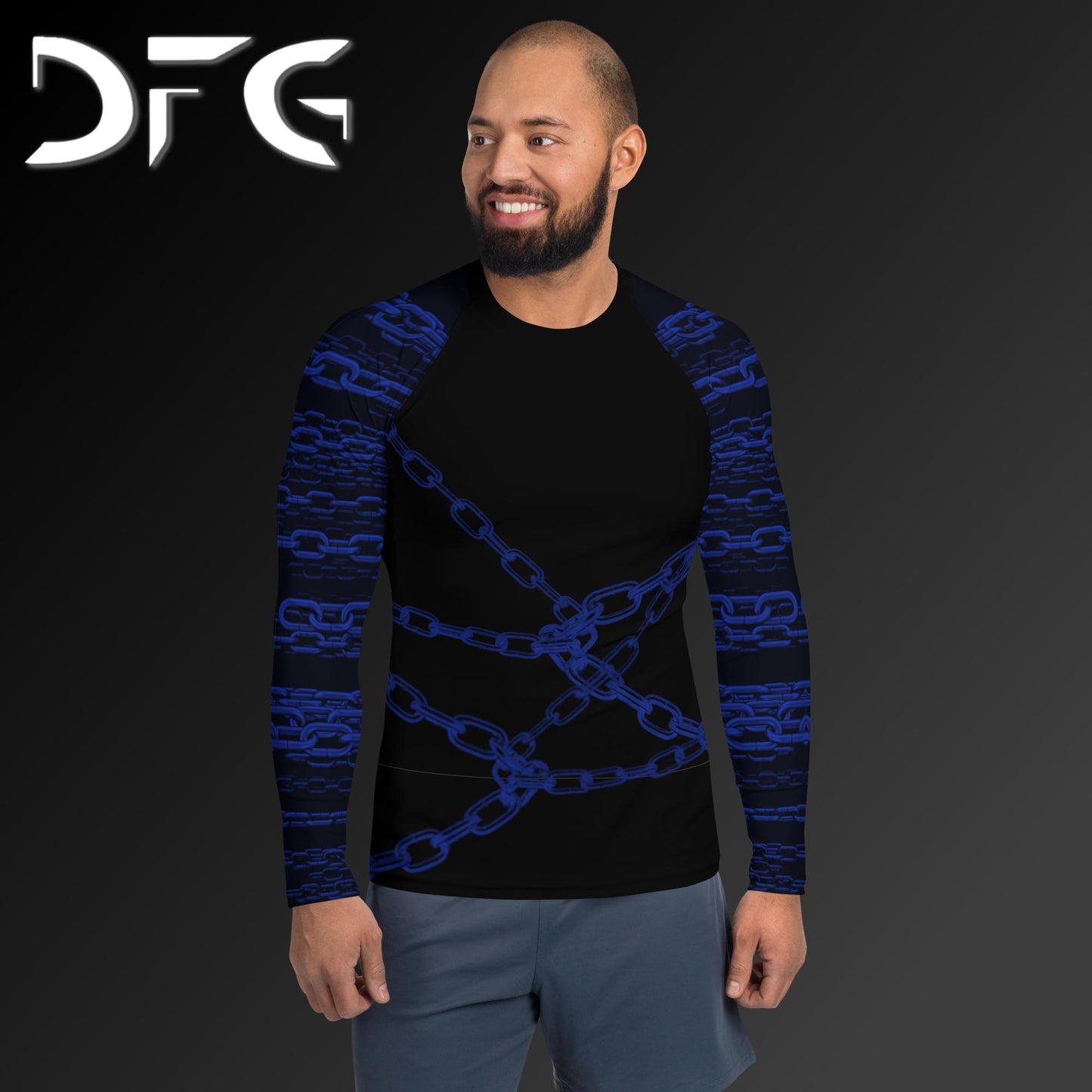 Masculine-Fit Blue Chains Long-Sleeved Rash Guard