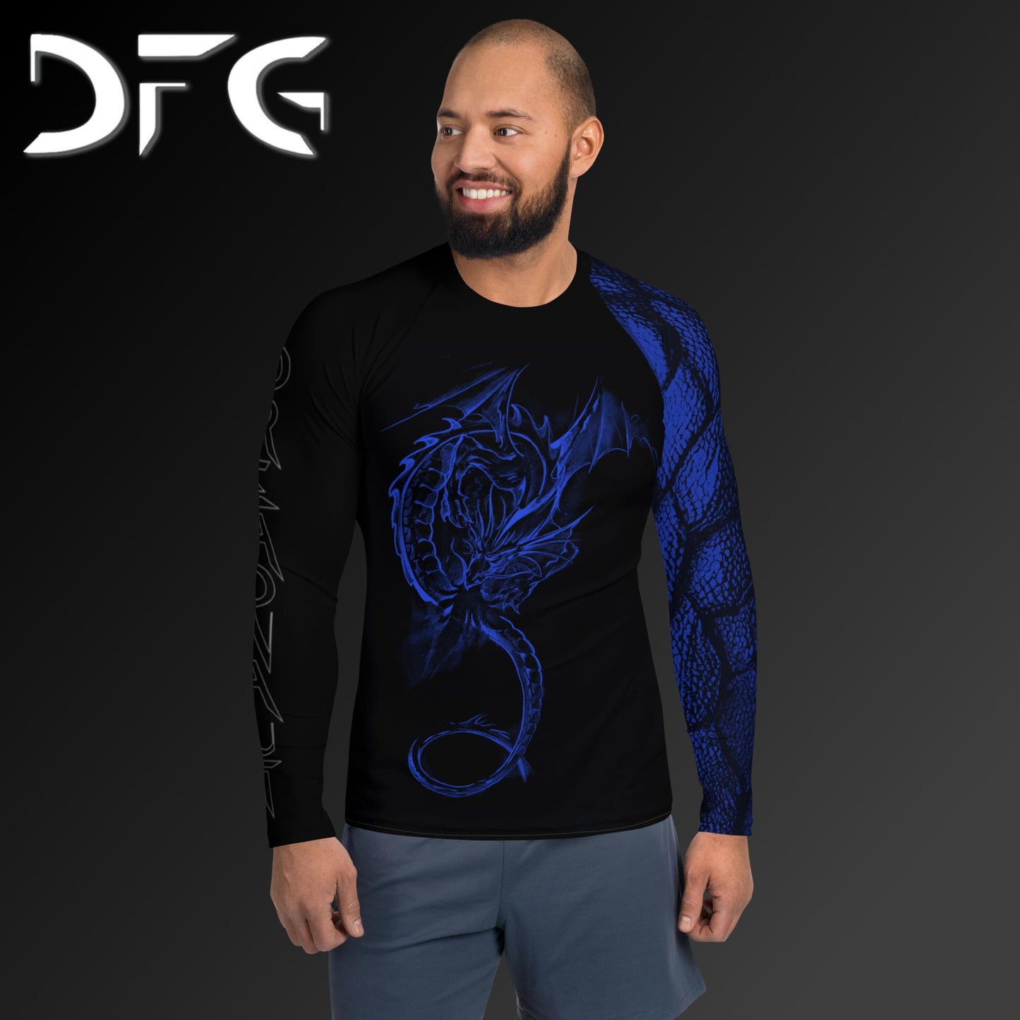 Masculine-Fit Blue Dragon Long-Sleeved Rash Guard