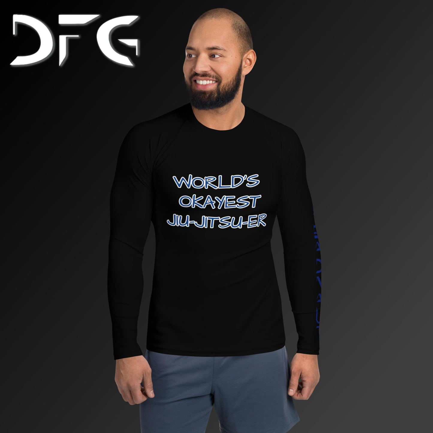 Masculine-Fit Blue OKAY Long-Sleeved Rash Guard