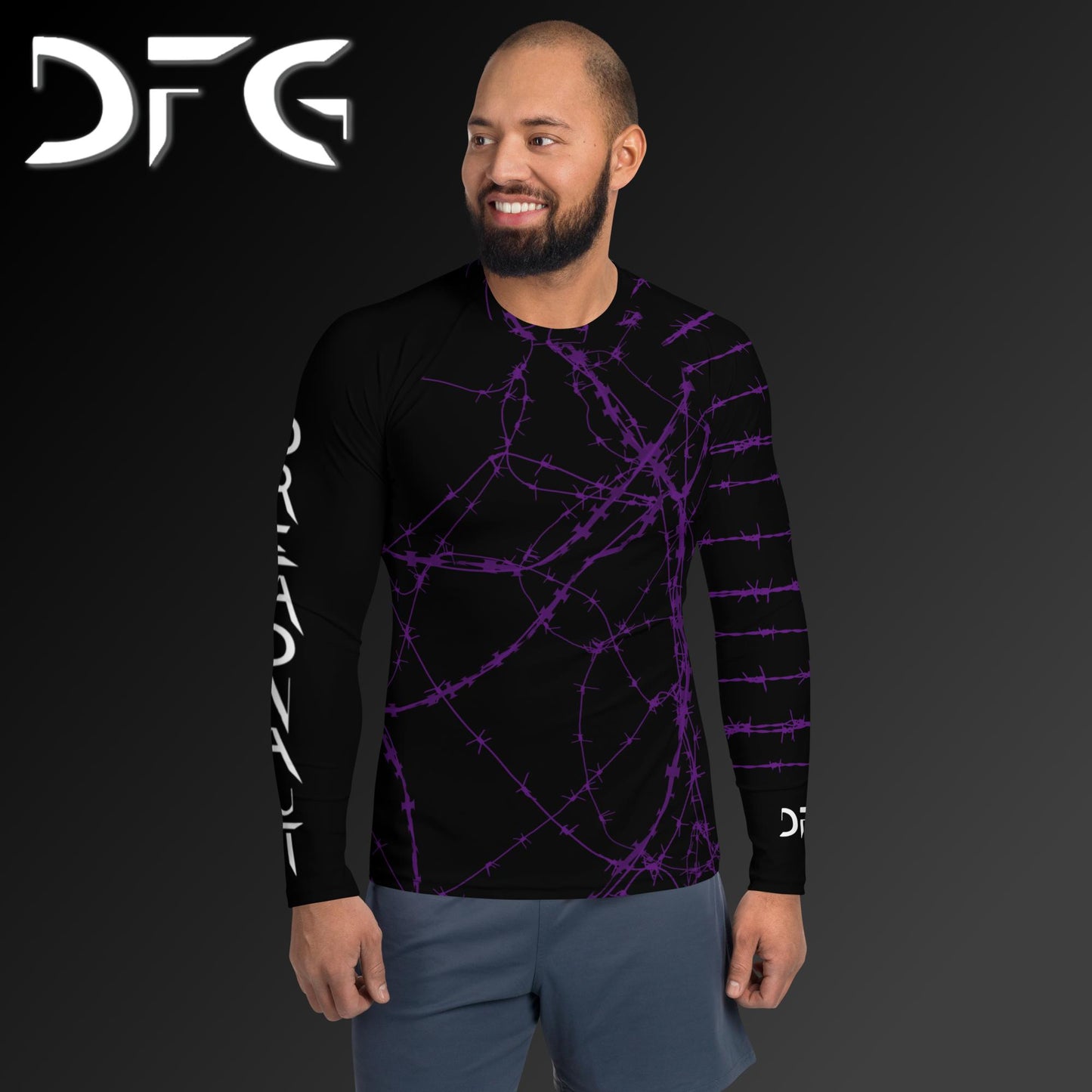 Masculine-Fit Purple Barbed Wire Long-Sleeved Rash Guard