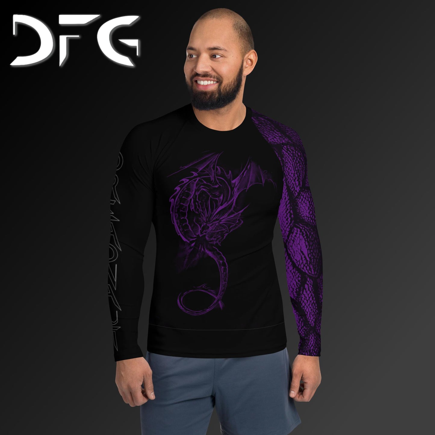 Masculine-Fit Purple Dragon Long-Sleeved Rash Guard