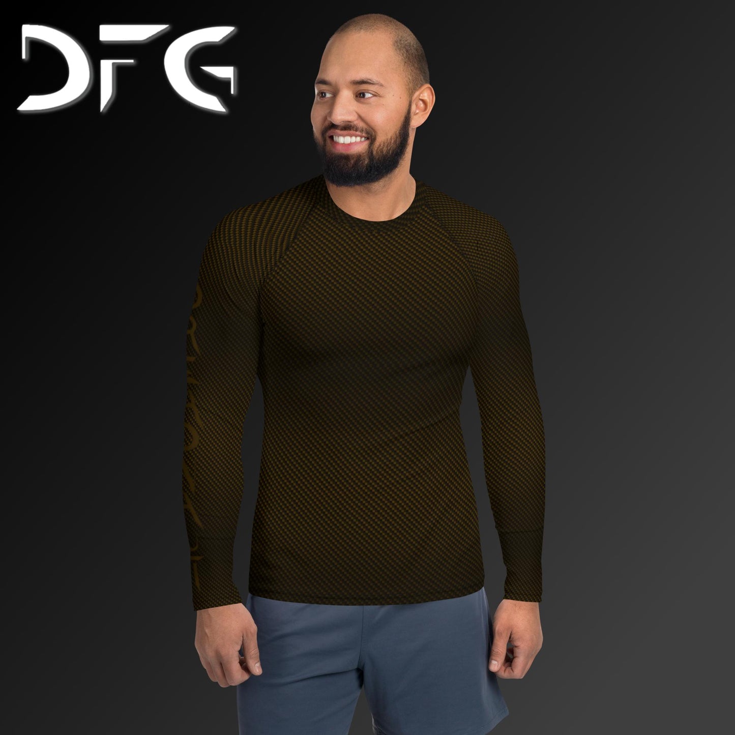 Masculine-Fit Brown Carbon Fiber Long-Sleeved Rash Guard