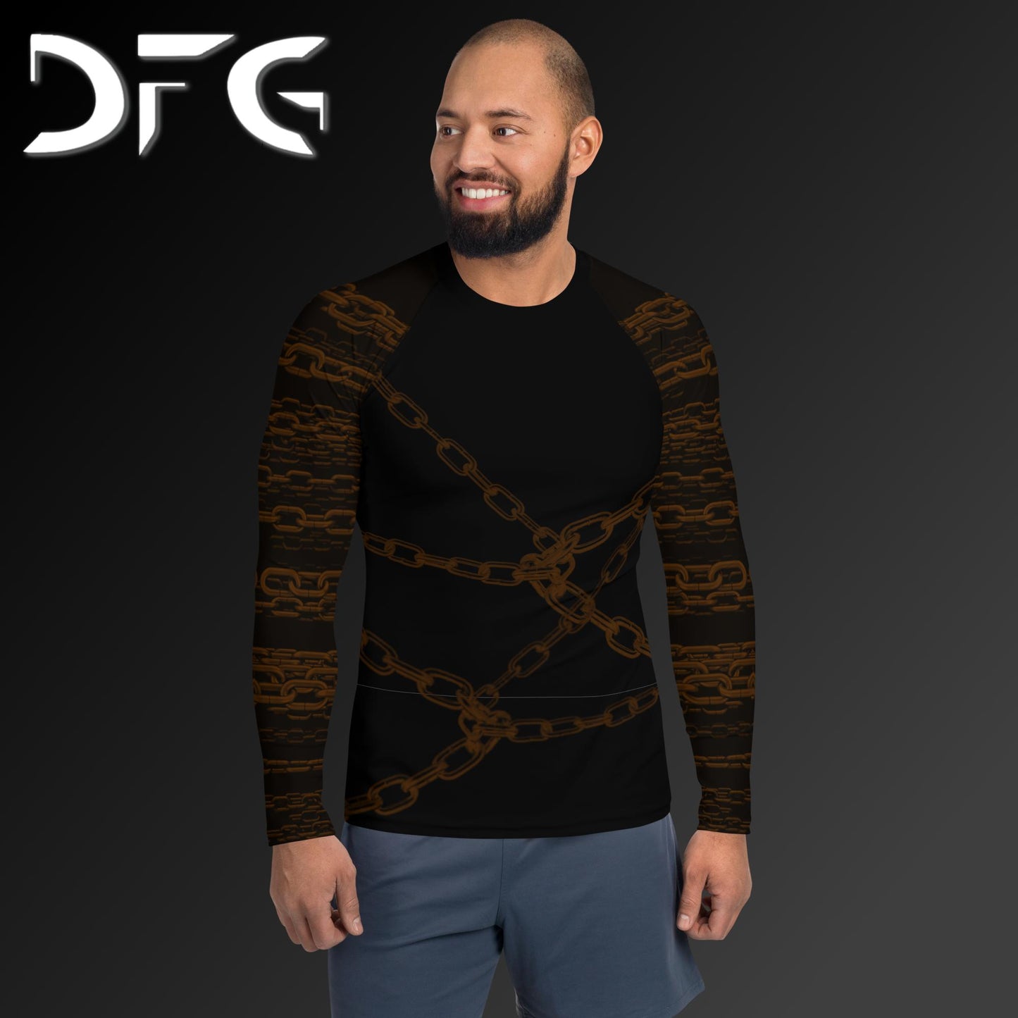 Masculine-Fit Brown Chains Long-Sleeved Rash Guard