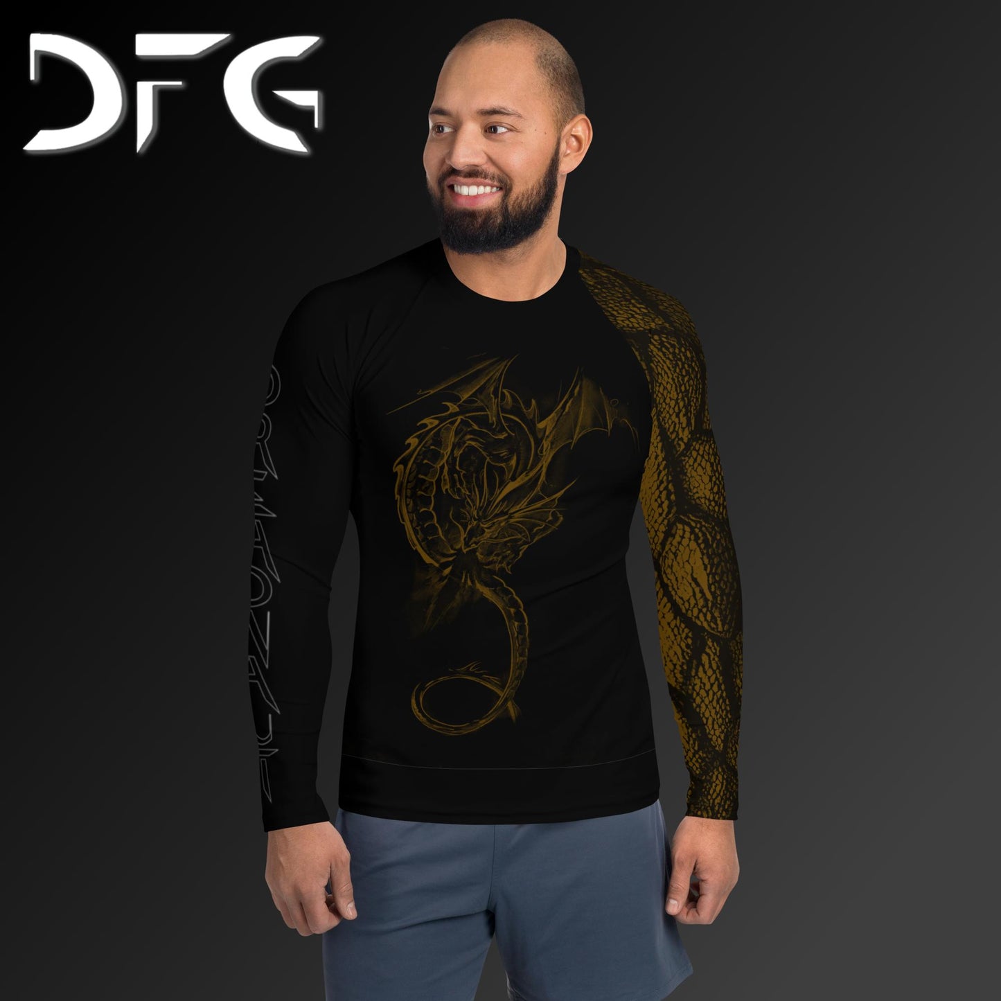 Masculine-Fit Brown Dragon Long-Sleeved Rash Guard