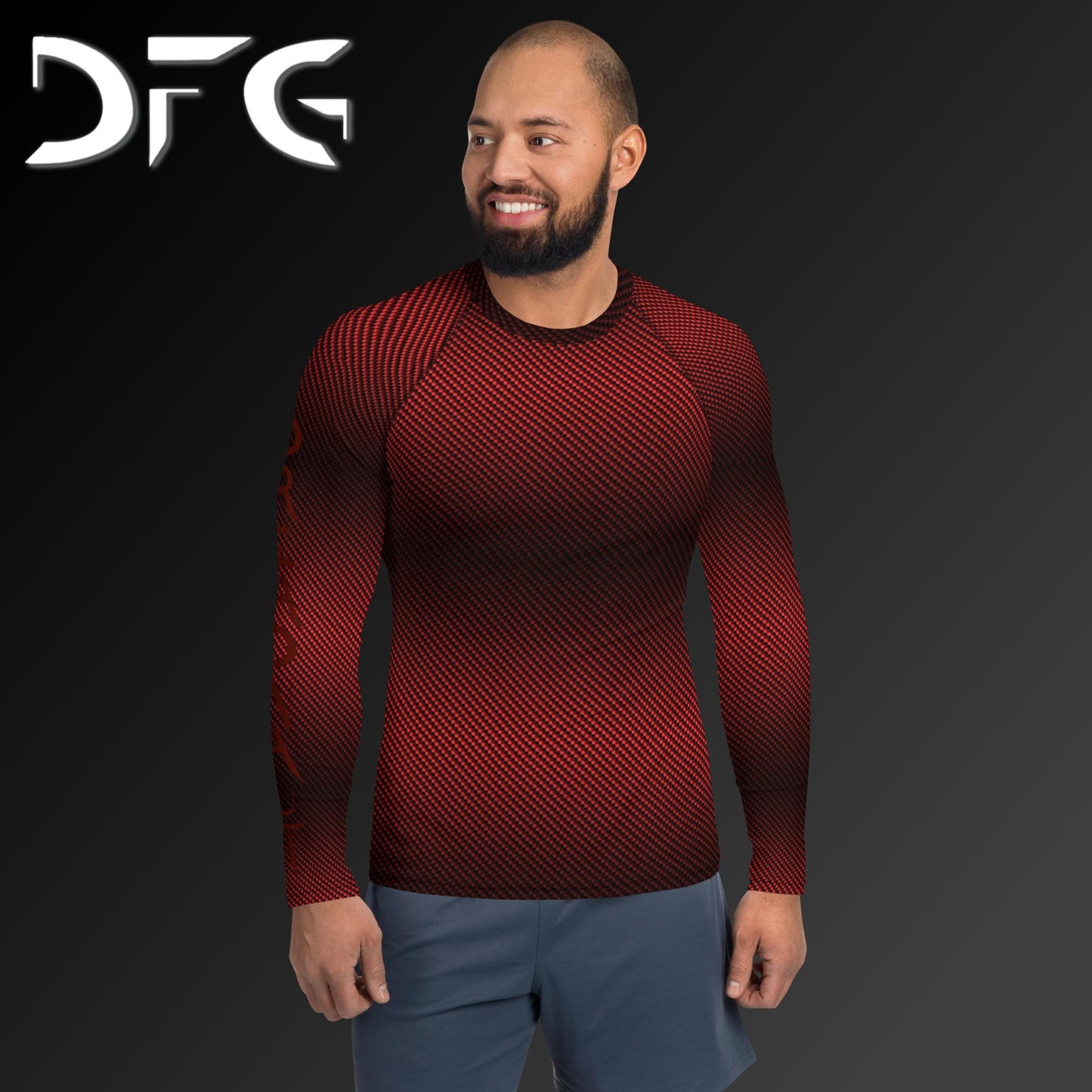 Masculine-Fit Black/Red Carbon Fiber Long-Sleeved Rash Guard