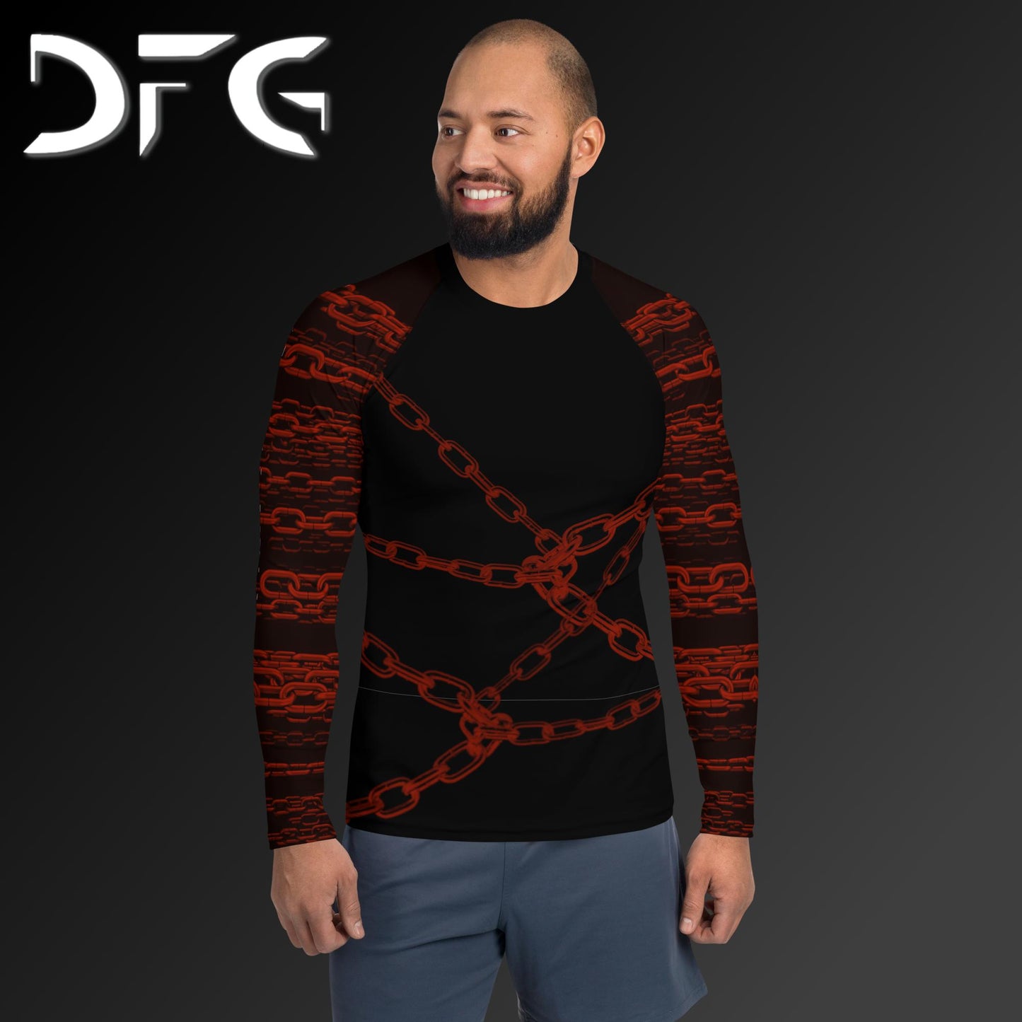 Masculine-Fit Black/Red Chains Long-Sleeved Rash Guard