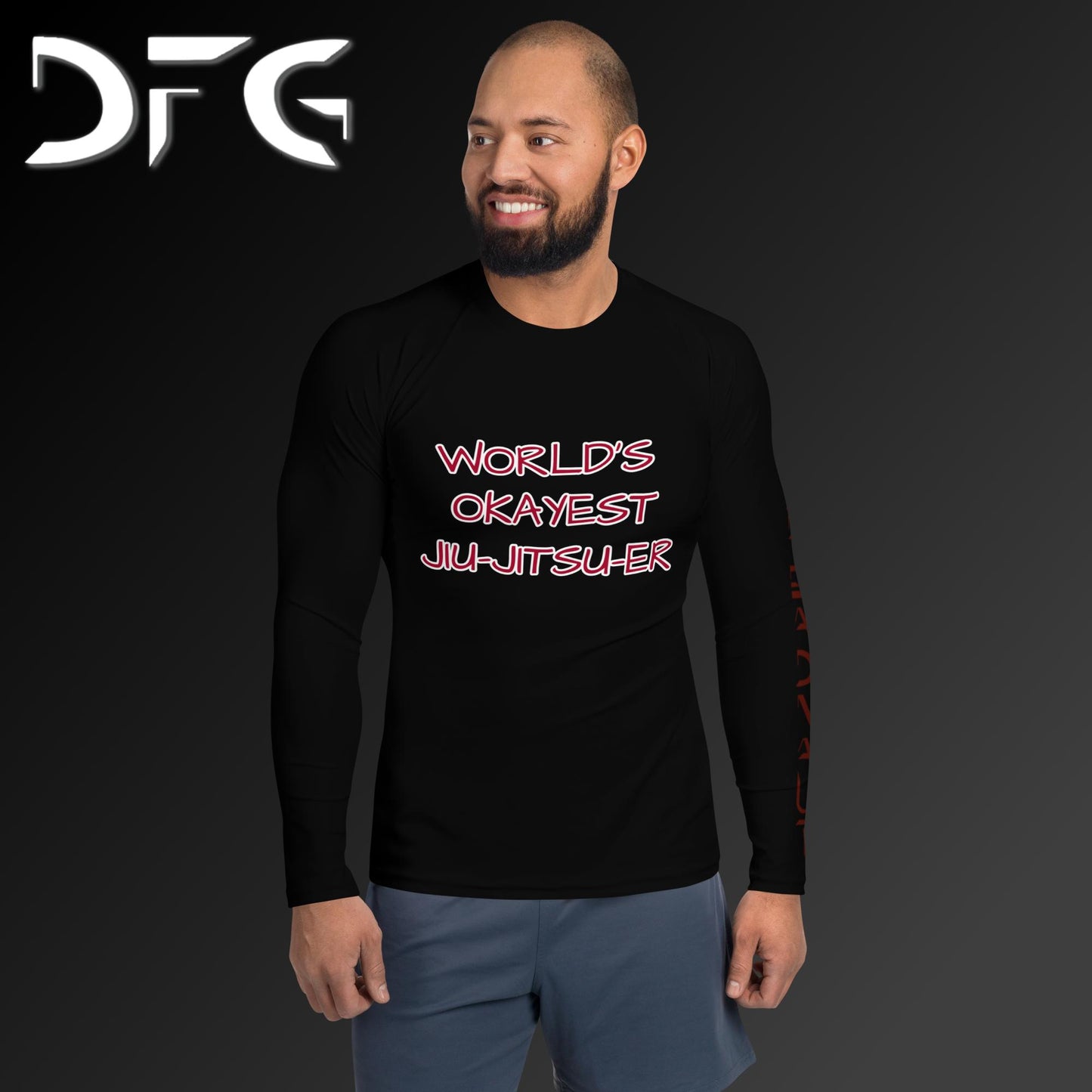 Masculine-Fit Black/Red OKAY Long-Sleeved Rash Guard