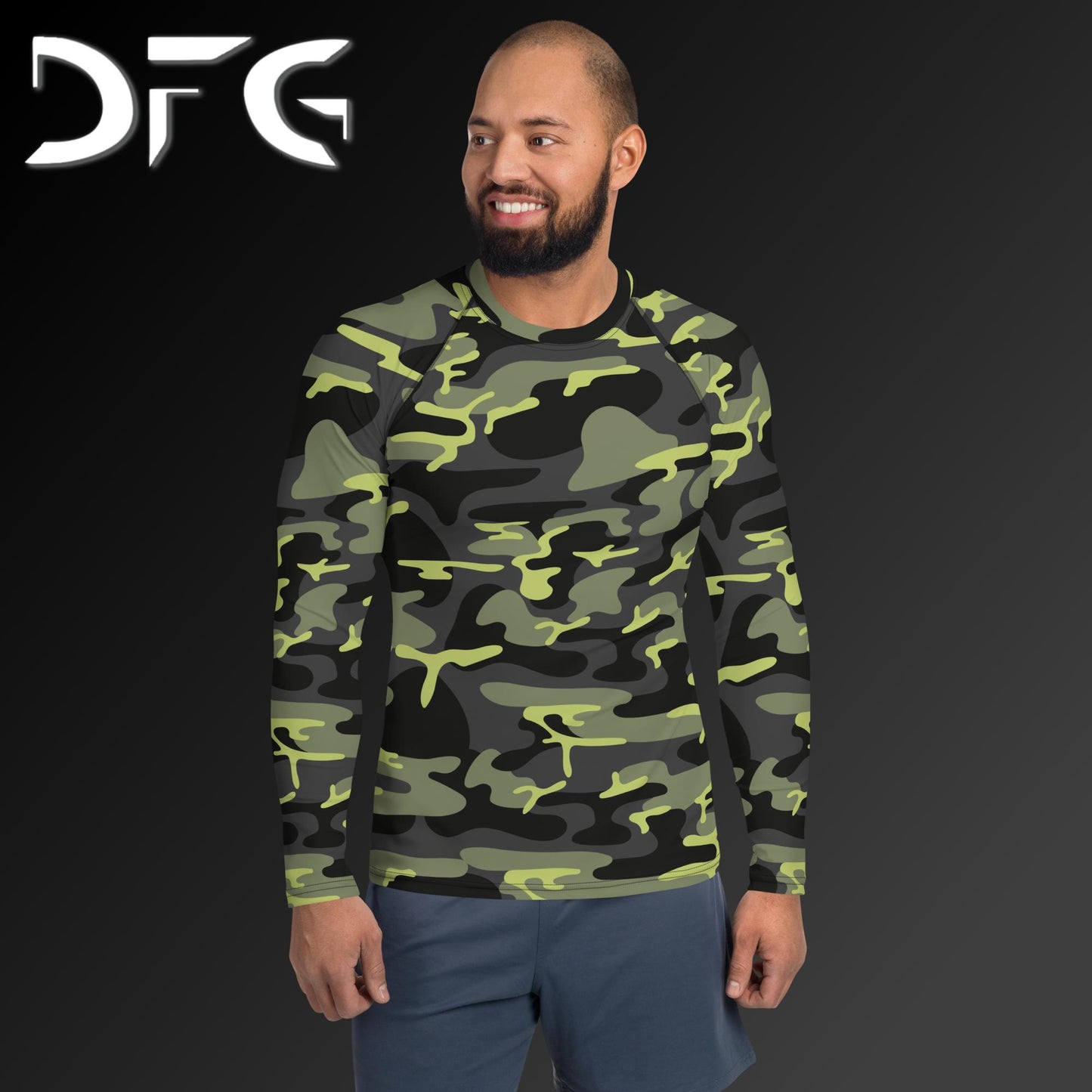 Masculine-Fit Light Green Camo Long-Sleeved Rash Guard