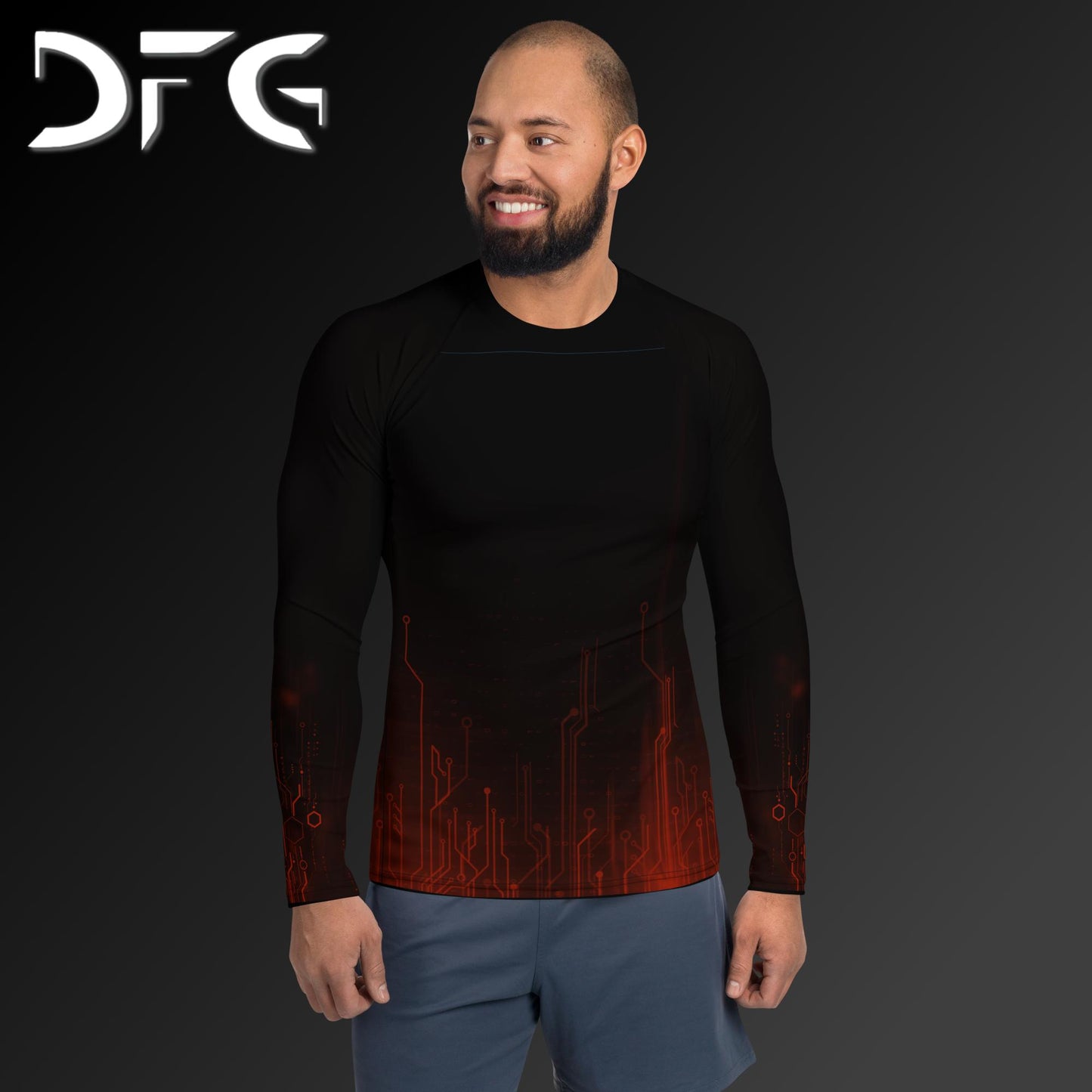 Masculine-Fit Red Tech Rash Guard