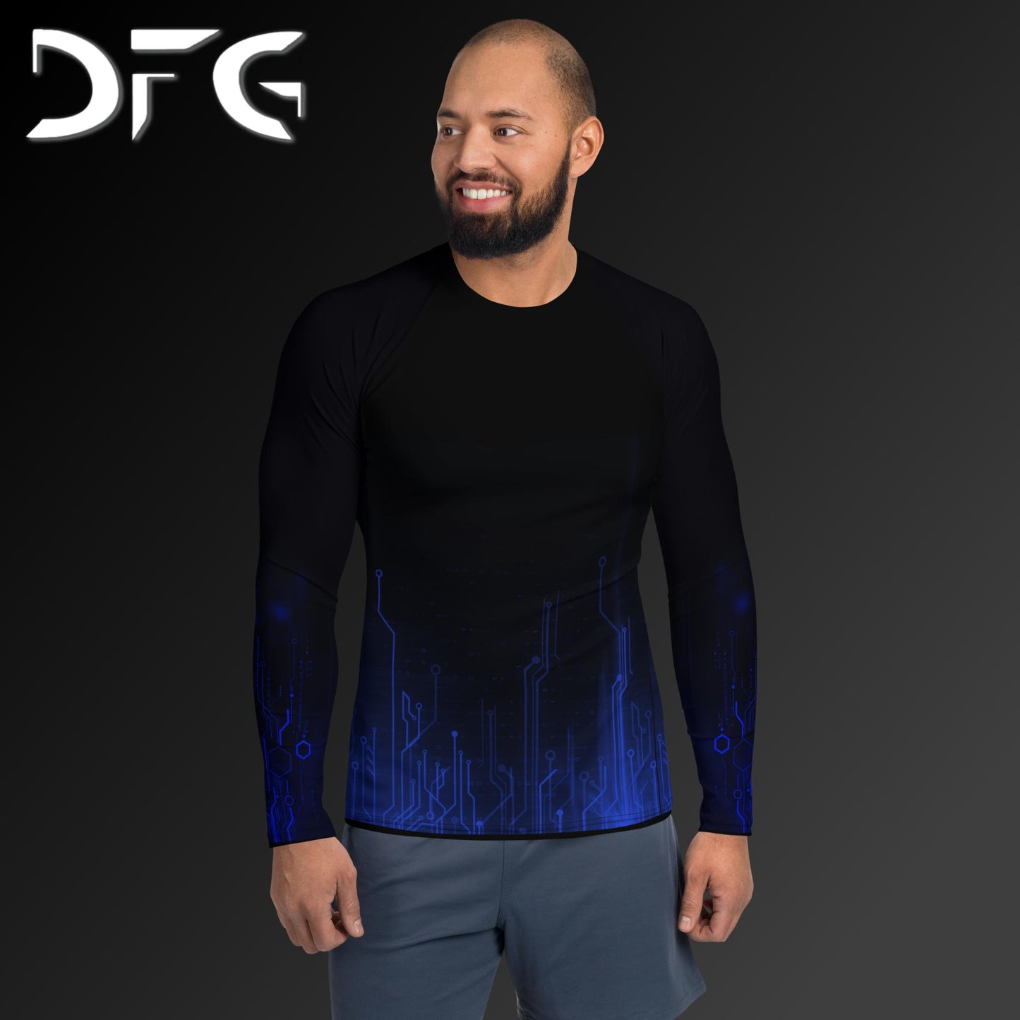 Masculine-Fit Blue Tech Rash Guard