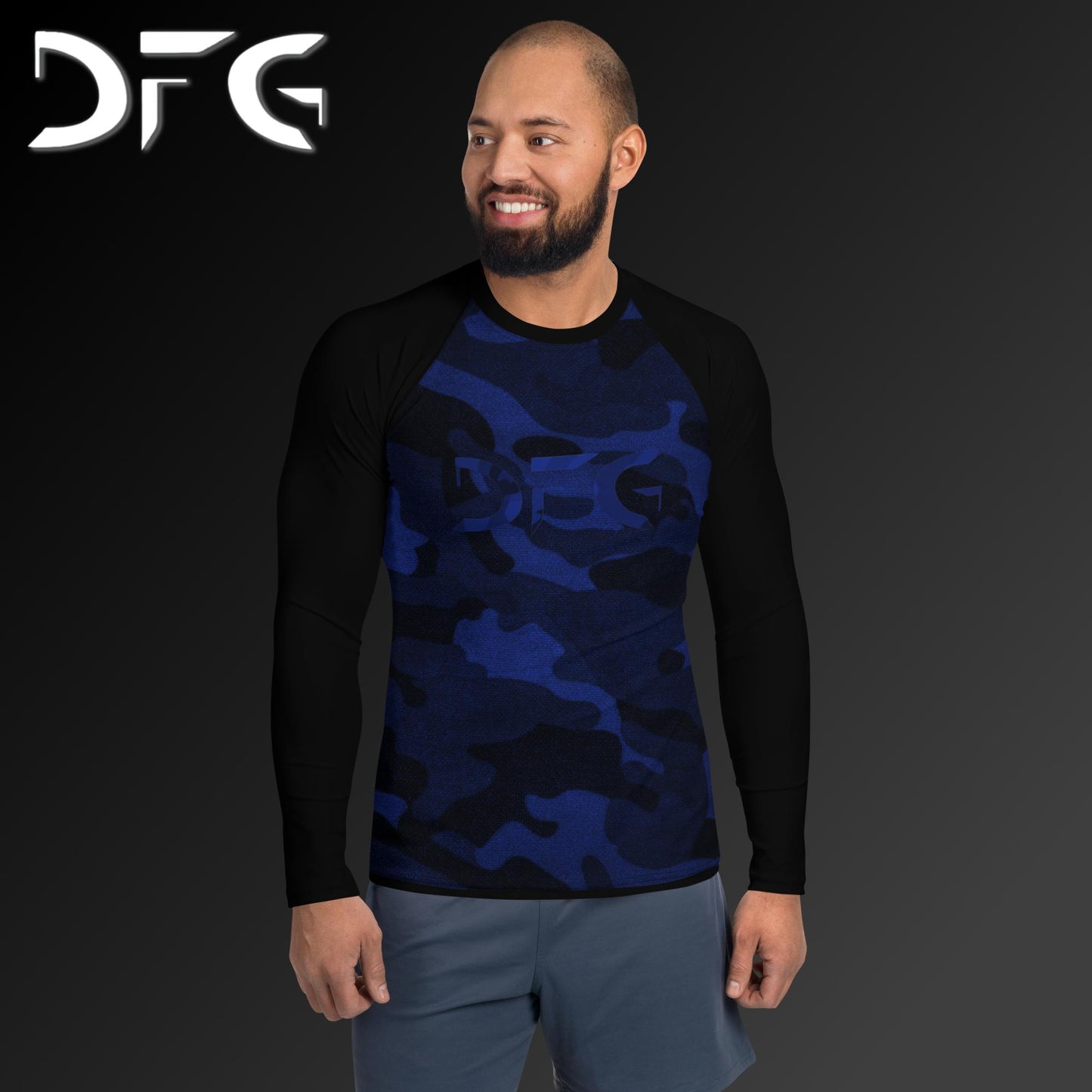 Masculine-Fit Blue Camo Rash Guard