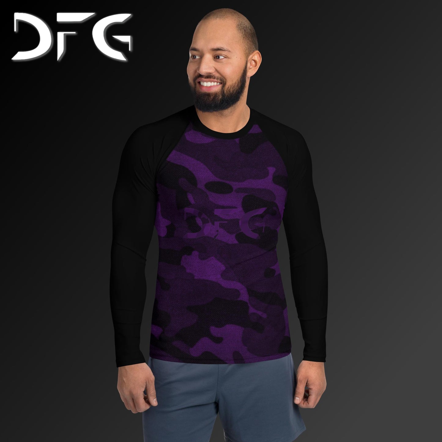 Masculine-Fit Purple Camo Rash Guard