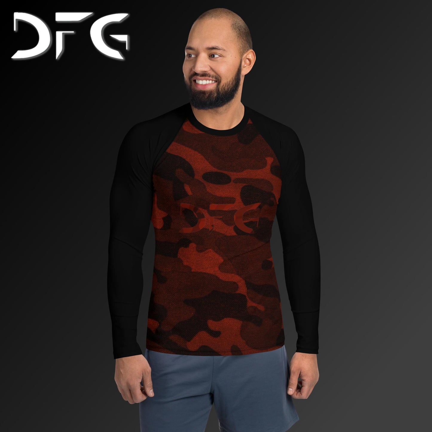 Masculine-Fit Black/Red Camo Rash Guard