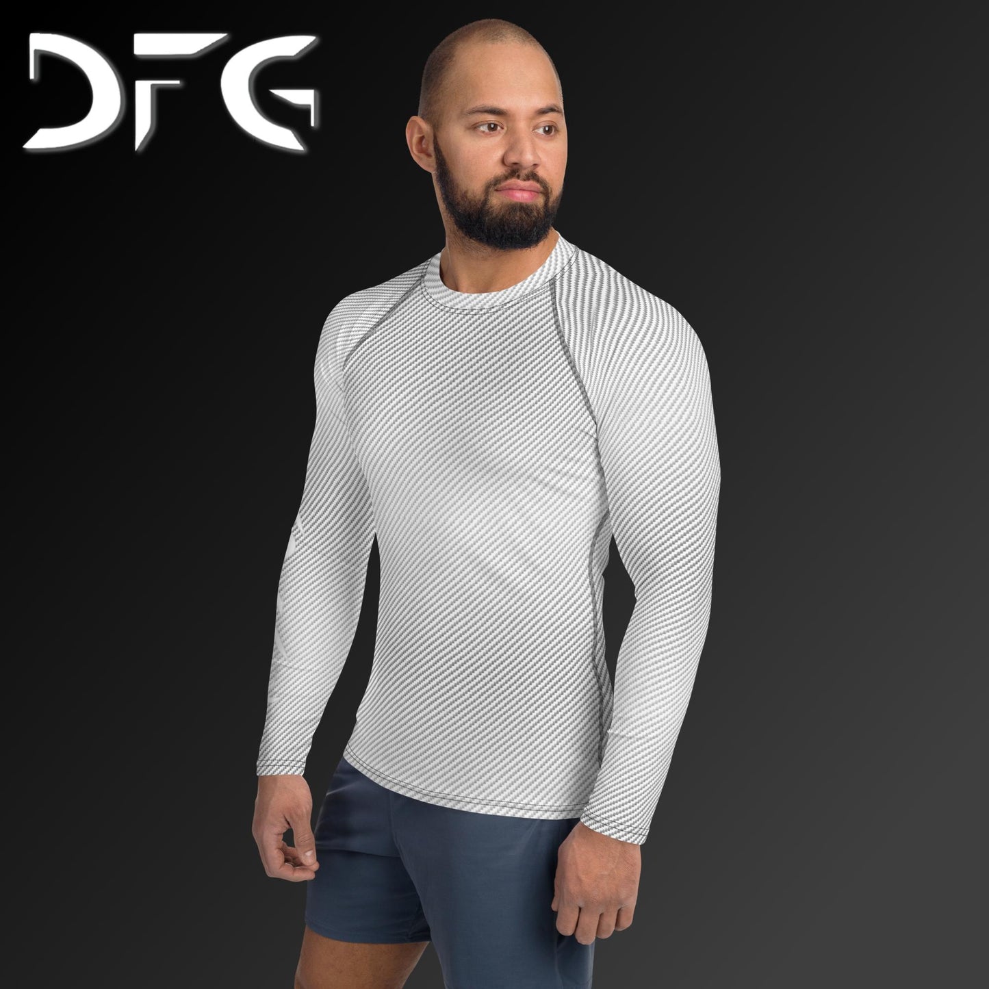 Masculine-Fit White Carbon Fiber Long-Sleeved Rash Guard