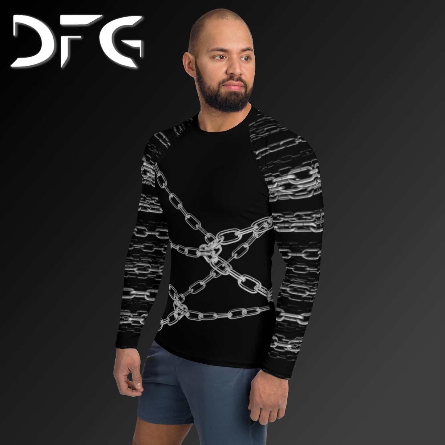 Masculine-Fit White Chains Long-Sleeved Rash Guard