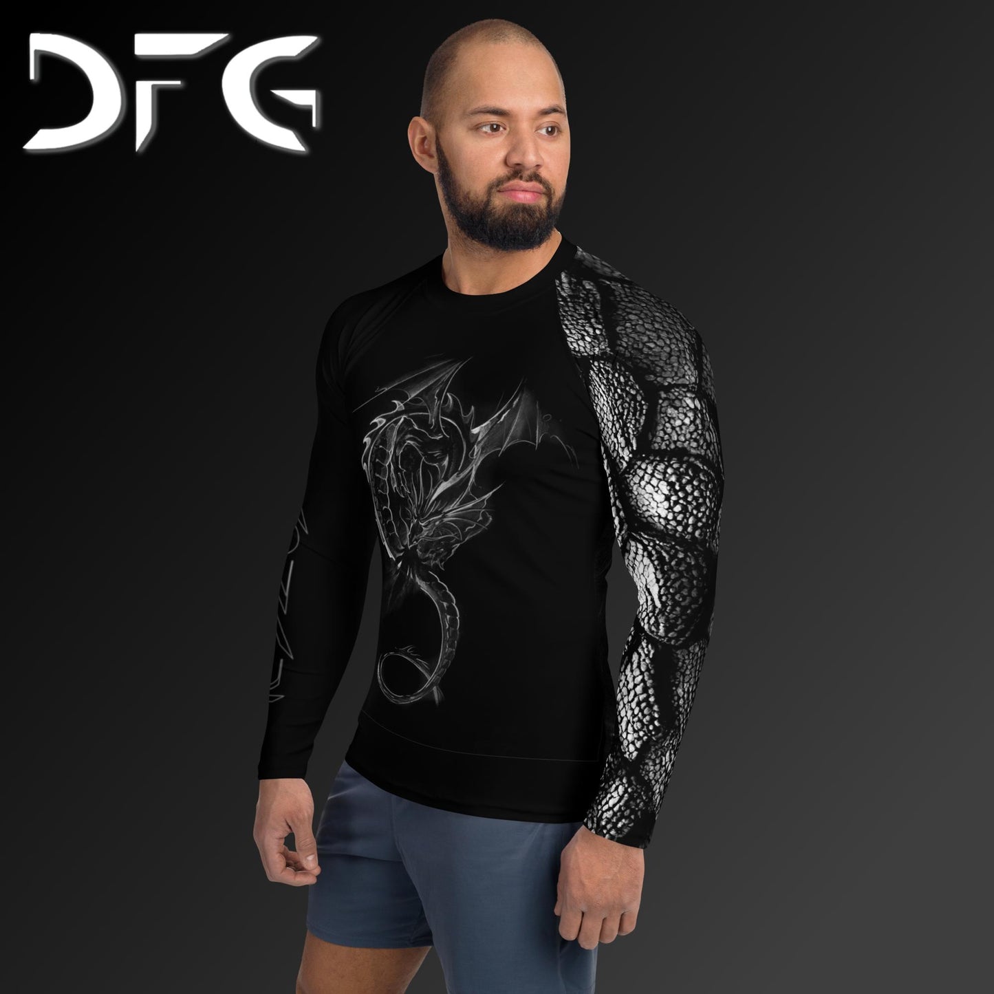 Masculine-Fit White Dragon Long-Sleeved Rash Guard