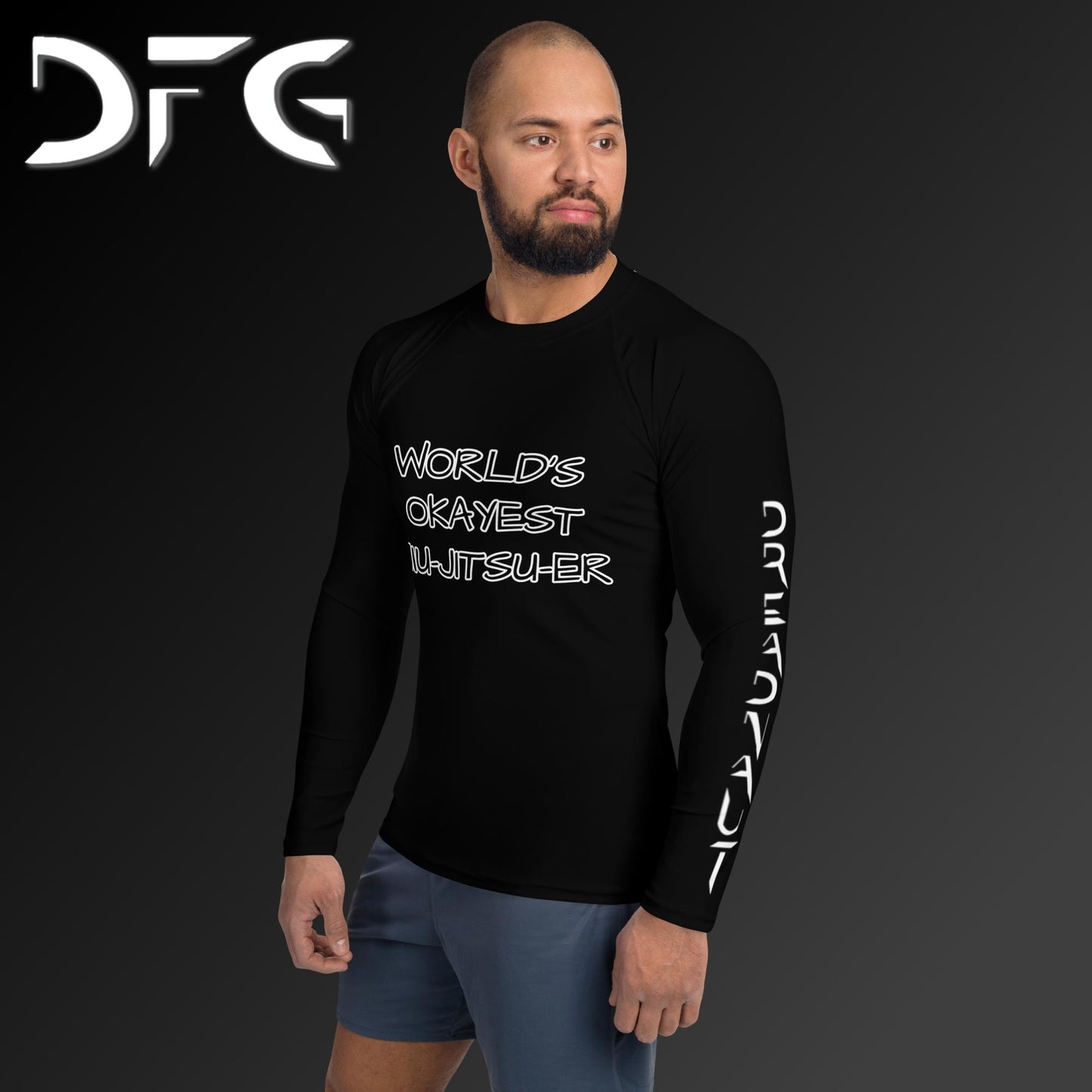 Masculine-Fit White OKAY Long-Sleeved Rash Guard