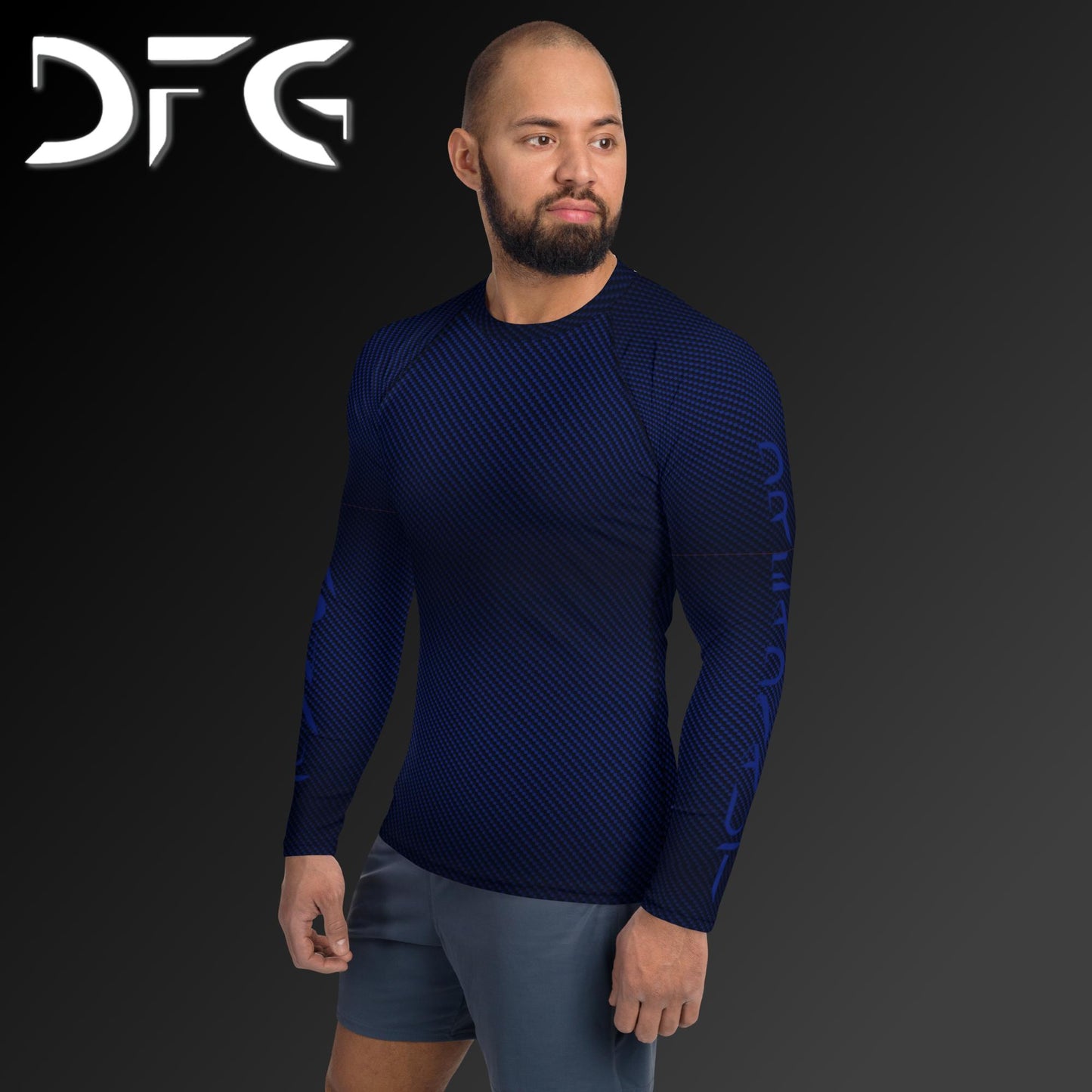 Masculine-Fit Blue Carbon Fiber Long-Sleeved Rash Guard