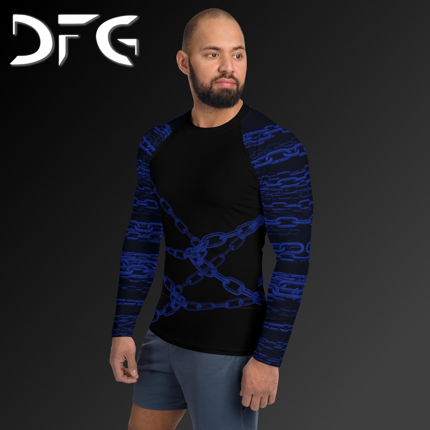 Masculine-Fit Blue Chains Long-Sleeved Rash Guard