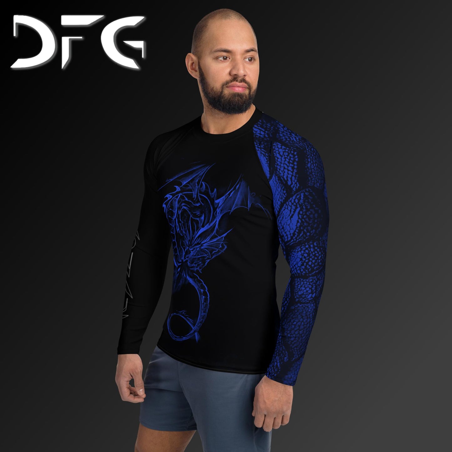 Masculine-Fit Blue Dragon Long-Sleeved Rash Guard