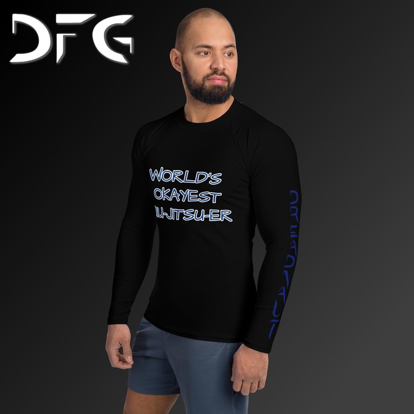 Masculine-Fit Blue OKAY Long-Sleeved Rash Guard