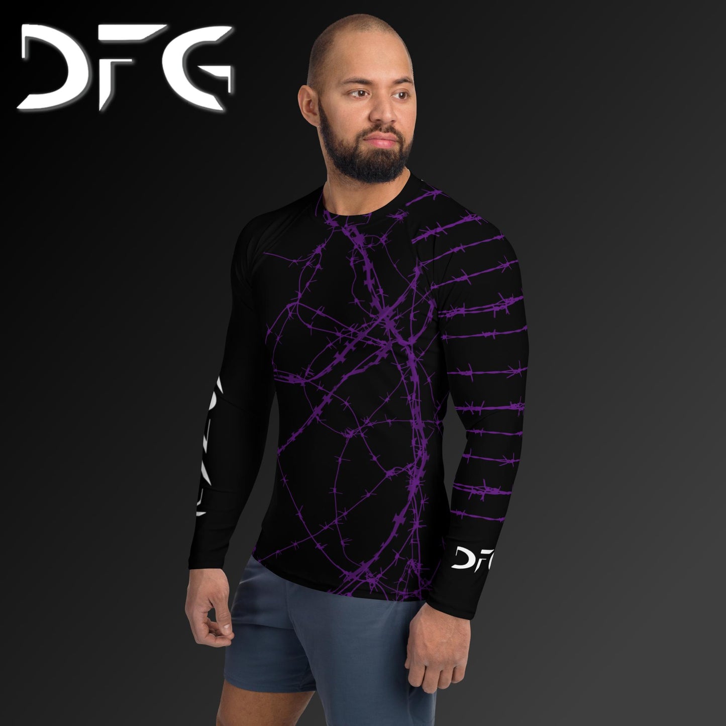Masculine-Fit Purple Barbed Wire Long-Sleeved Rash Guard
