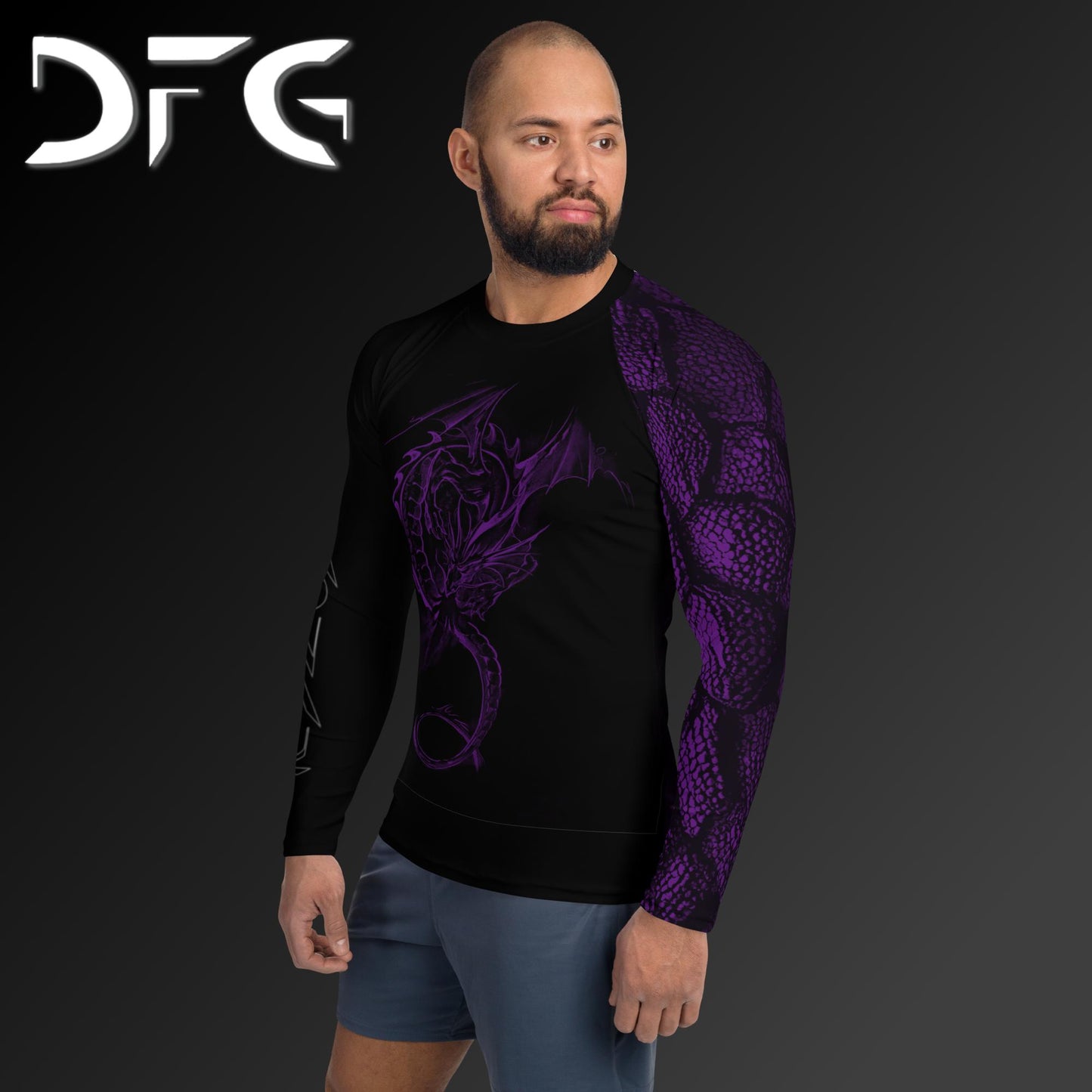 Masculine-Fit Purple Dragon Long-Sleeved Rash Guard