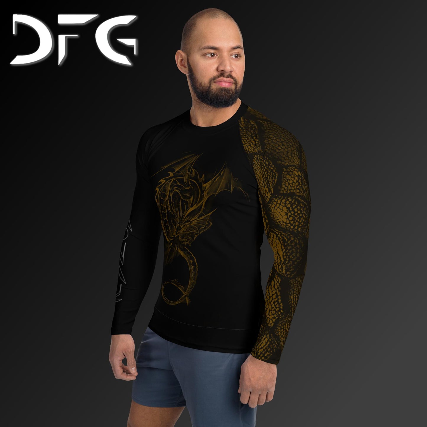 Masculine-Fit Brown Dragon Long-Sleeved Rash Guard