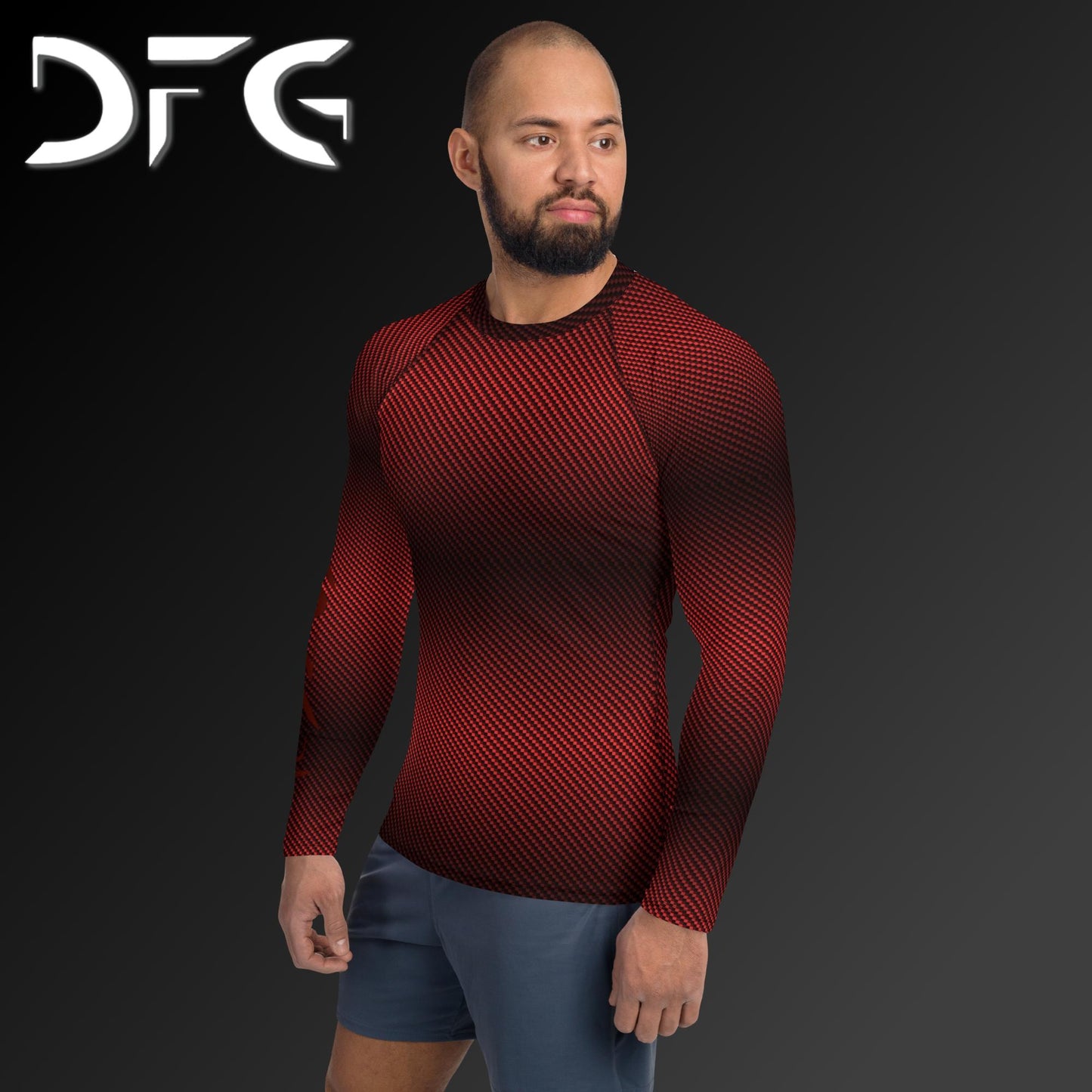 Masculine-Fit Black/Red Carbon Fiber Long-Sleeved Rash Guard