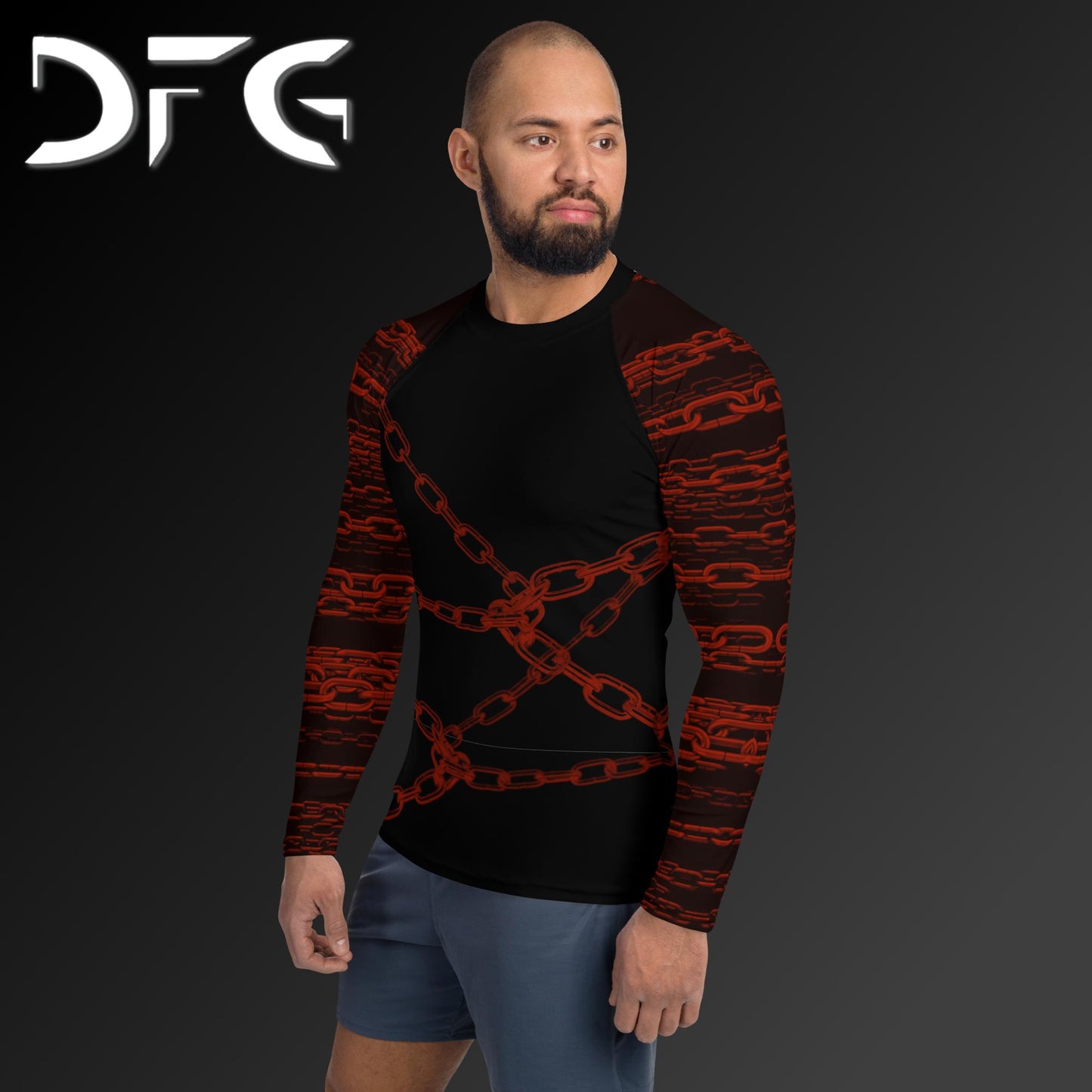 Masculine-Fit Black/Red Chains Long-Sleeved Rash Guard