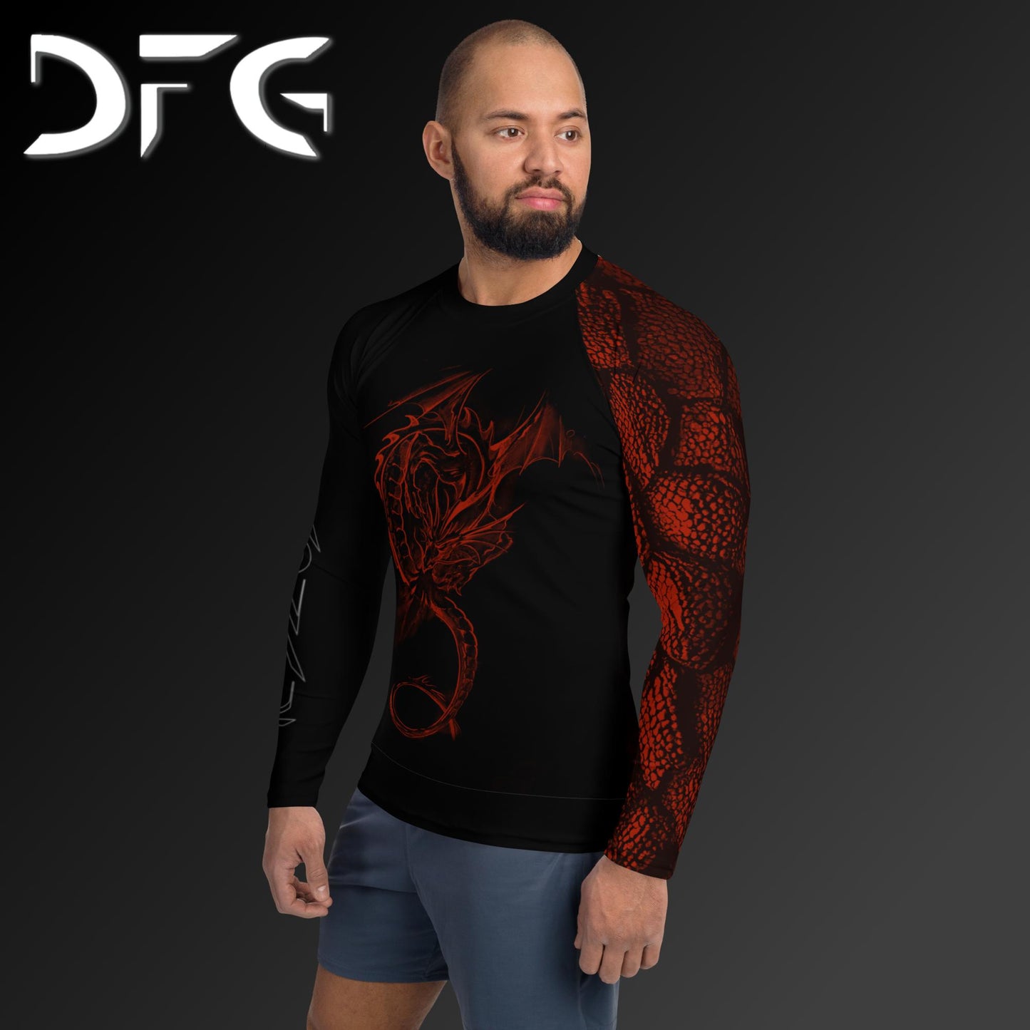 Masculine-Fit Black/Red Dragon Long-Sleeved Rash Guard