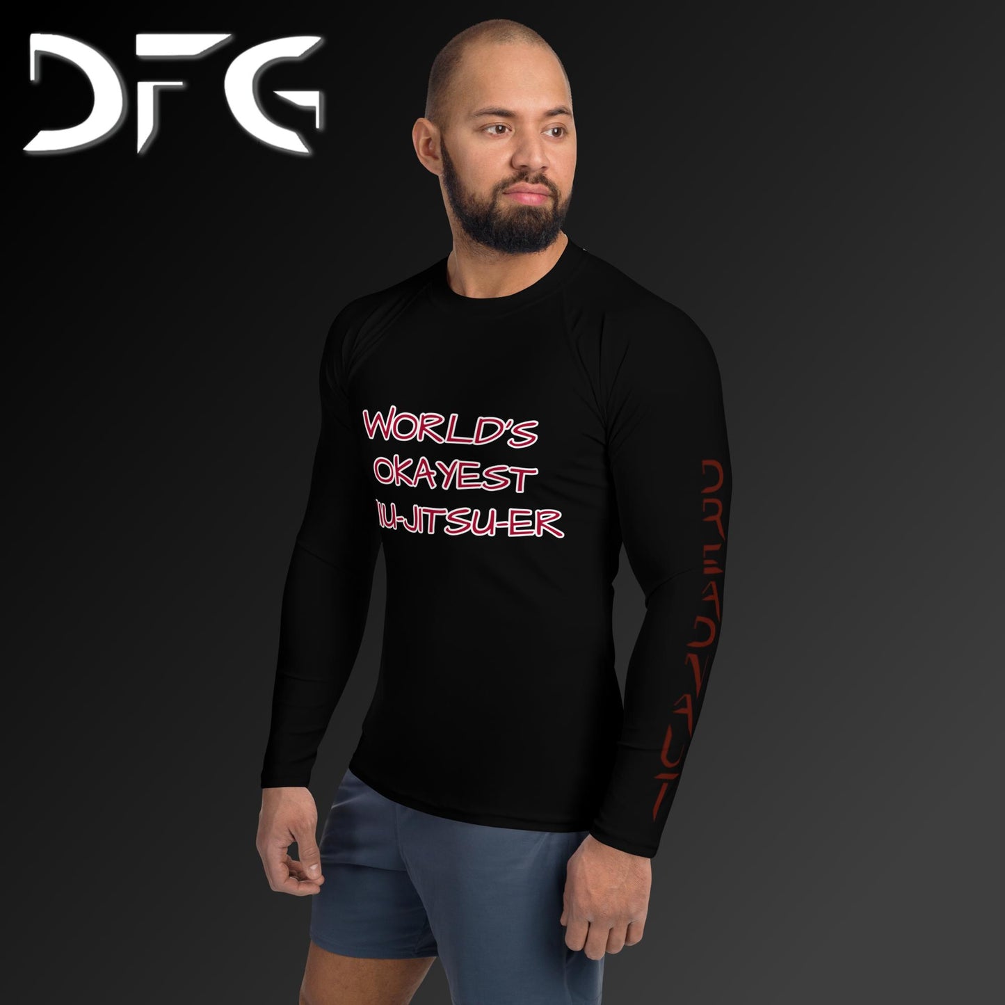 Masculine-Fit Black/Red OKAY Long-Sleeved Rash Guard