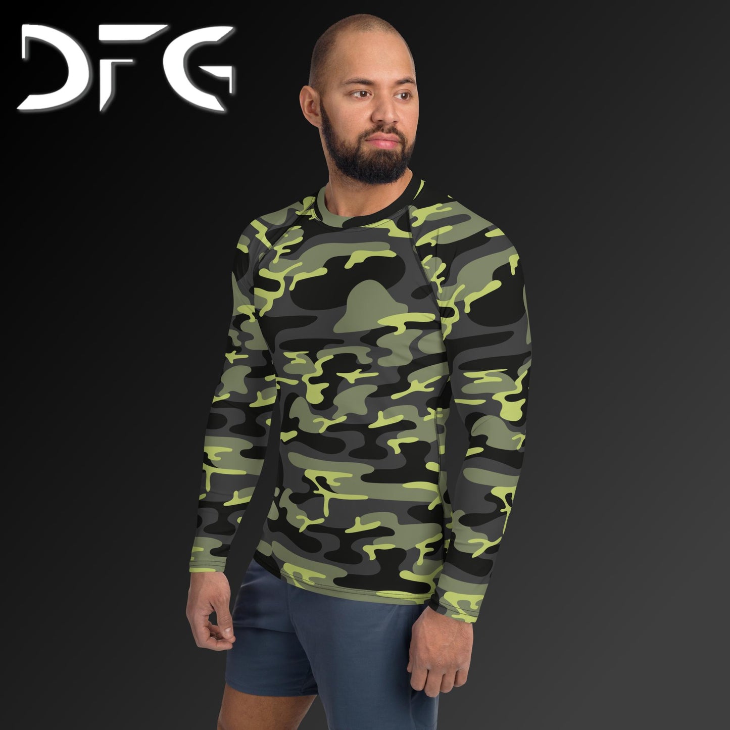 Masculine-Fit Light Green Camo Long-Sleeved Rash Guard